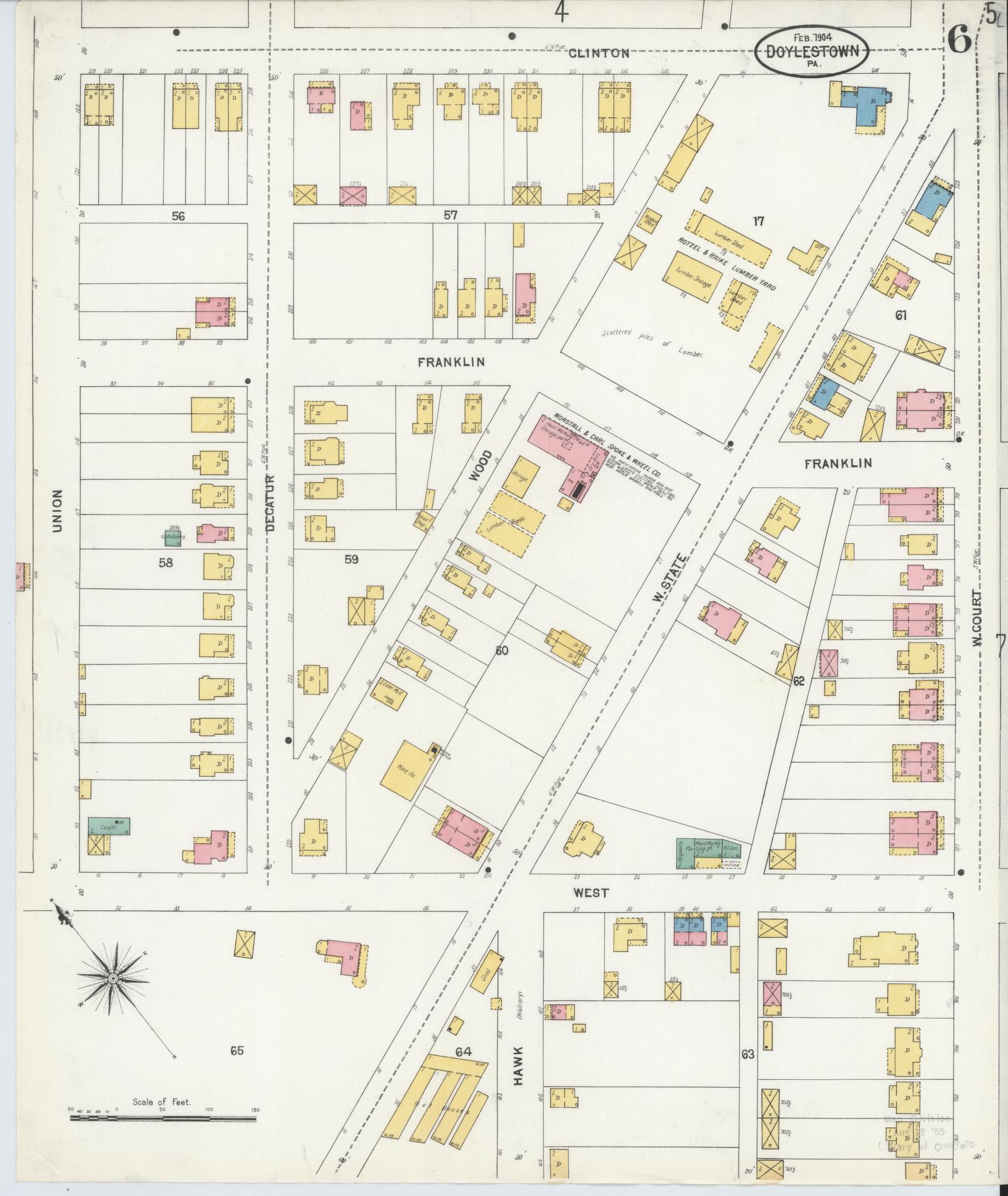 Sanborn Fire Insurance Map from Doylestown, Bucks County, Pennsylvania (1904), Sheet #0006 - Historic Sanborn Fire Insurance Map Print, vintage old map wall art, antique decor, genealogy gift, Pennsylvania Pennsylvania map