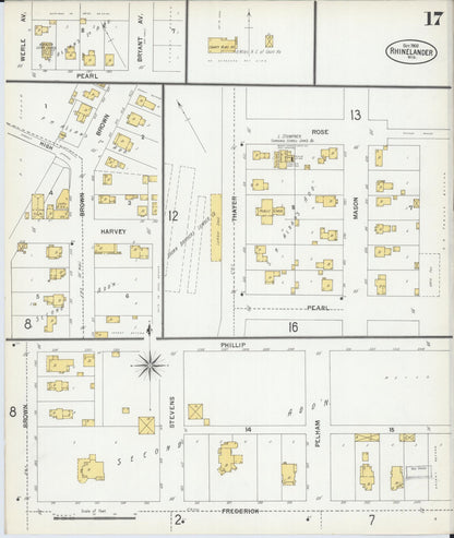Sanborn Fire Insurance Map from Rhinelander, Oneida County, Wisconsin (1900), Sheet #0017 - Complete Map Set gallery image, historic Sanborn map, vintage wall art, Wisconsin Wisconsin