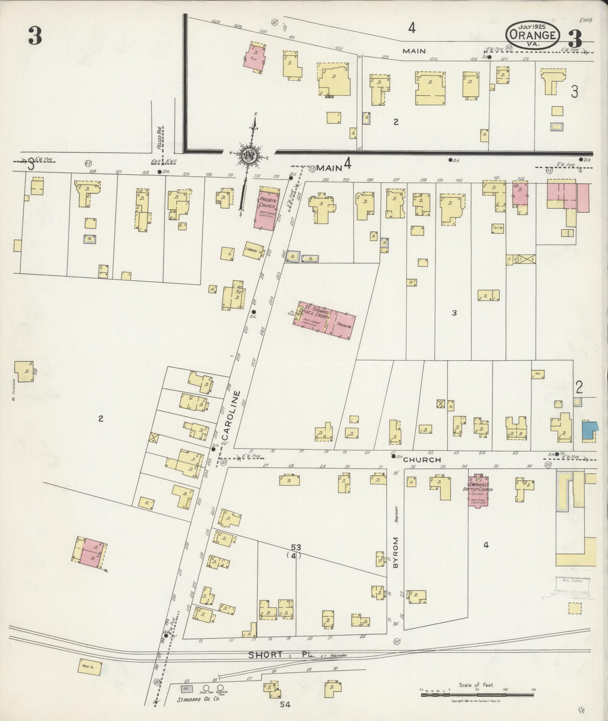 Sanborn Fire Insurance Map from Orange, Orange County, Virginia (1925), Sheet #0003 - Historic Sanborn Fire Insurance Map Print, vintage old map wall art, antique decor, genealogy gift, Virginia Virginia map
