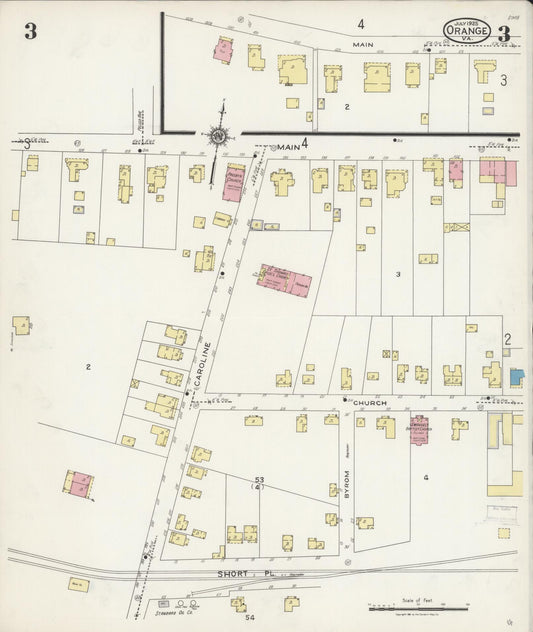 Sanborn Fire Insurance Map from Orange, Orange County, Virginia (1925), Sheet #0003 - Historic Sanborn Fire Insurance Map Print, vintage old map wall art, antique decor, genealogy gift, Virginia Virginia map