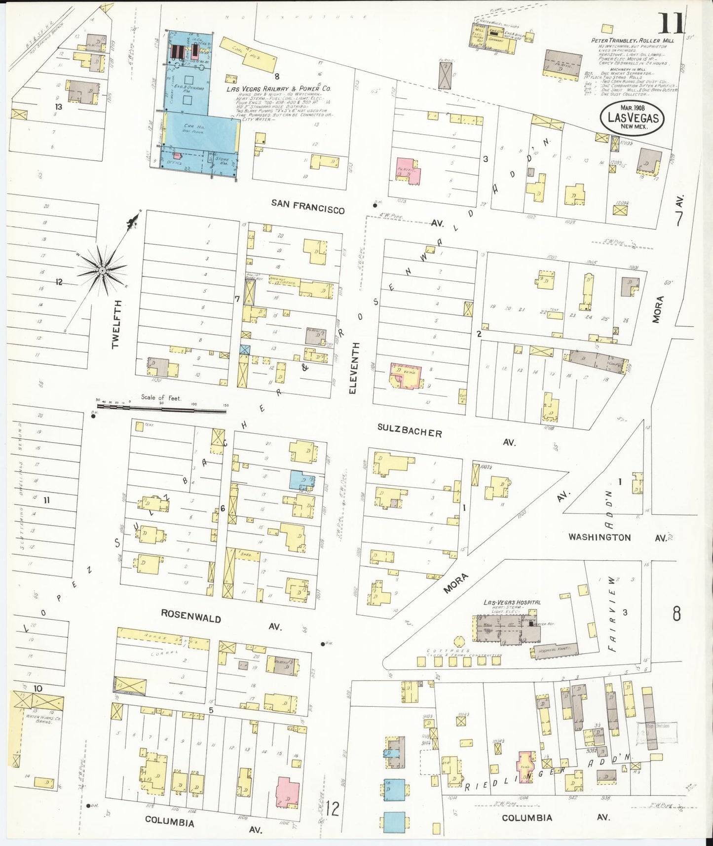 Sanborn Fire Insurance Map from Las Vegas, San Miguel County, New Mexico (1908), Sheet #0011 - Complete Map Set gallery image, historic Sanborn map, vintage wall art, New Mexico New Mexico