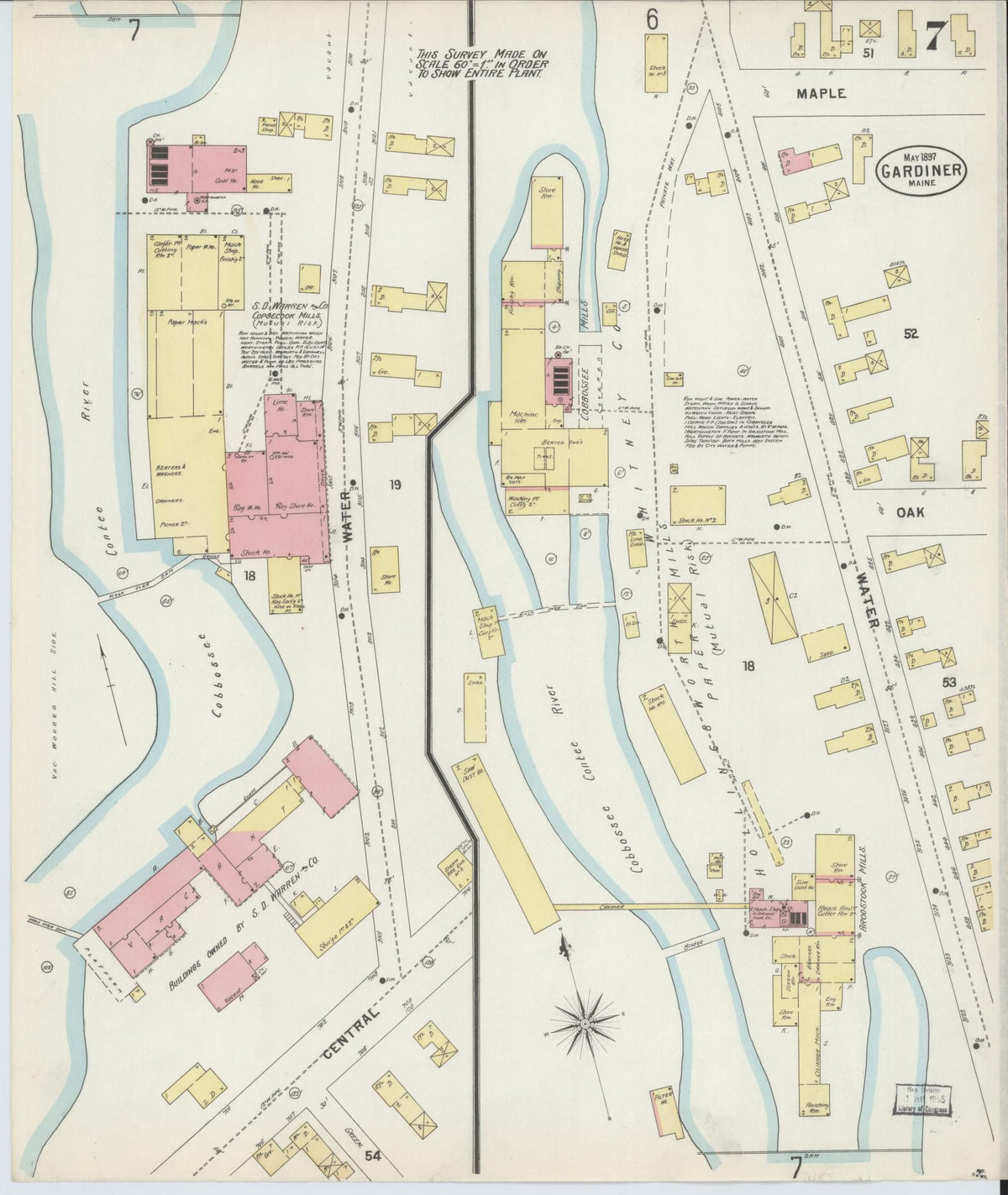 Sanborn Fire Insurance Map from Gardiner, Kennebec County, Maine (1897), Sheet #0007 - Complete Map Set gallery image, historic Sanborn map, vintage wall art, Maine Maine