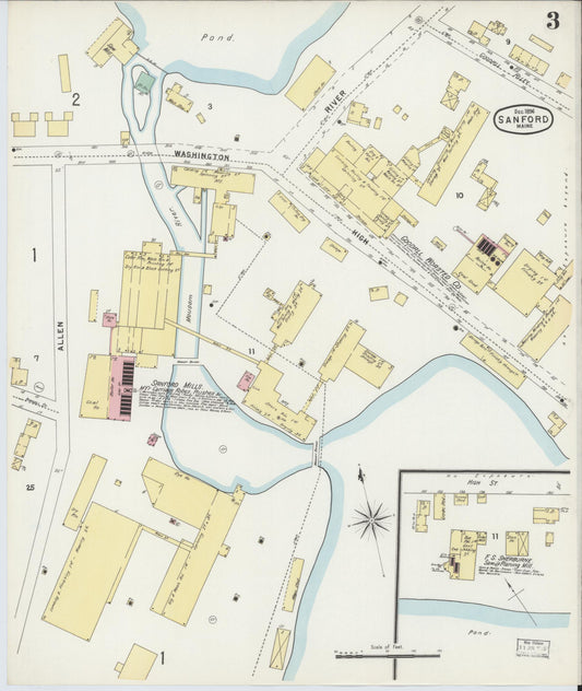 Sanborn Fire Insurance Map from Sanford, York County, Maine (1896), Sheet #0003 - Historic Sanborn Fire Insurance Map Print, vintage old map wall art, antique decor, genealogy gift, Maine Maine map