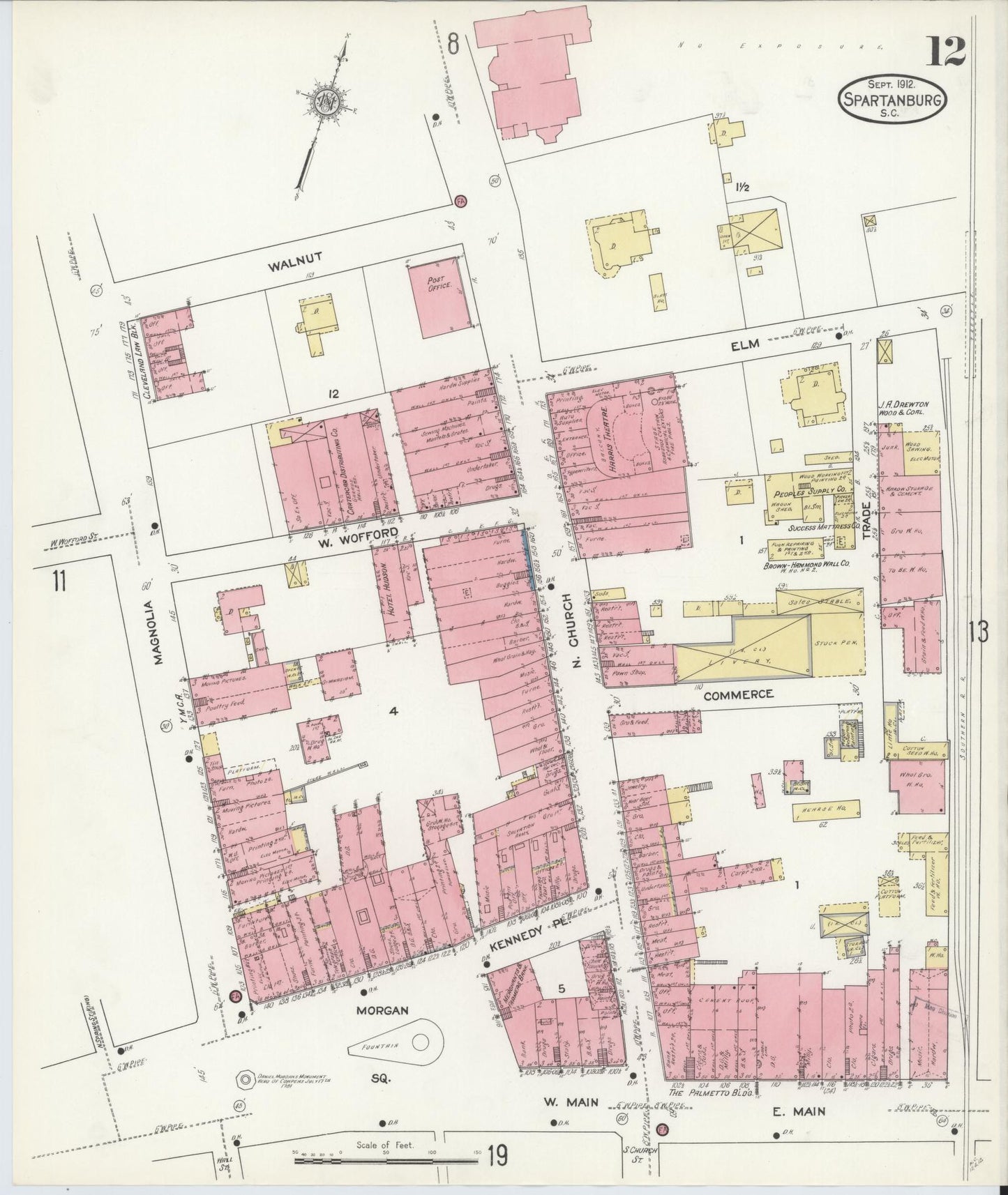 Sanborn Fire Insurance Map from Spartanburg, Spartanburg County, South Carolina (1912), Sheet #0012 - Complete Map Set gallery image, historic Sanborn map, vintage wall art, South Carolina South Carolina