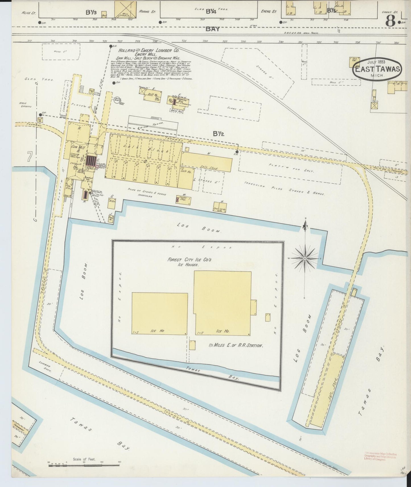 Sanborn Fire Insurance Map from East Tawas, Iosco County, Michigan (1893), Sheet #0008 - Complete Map Set gallery image, historic Sanborn map, vintage wall art, Michigan Michigan