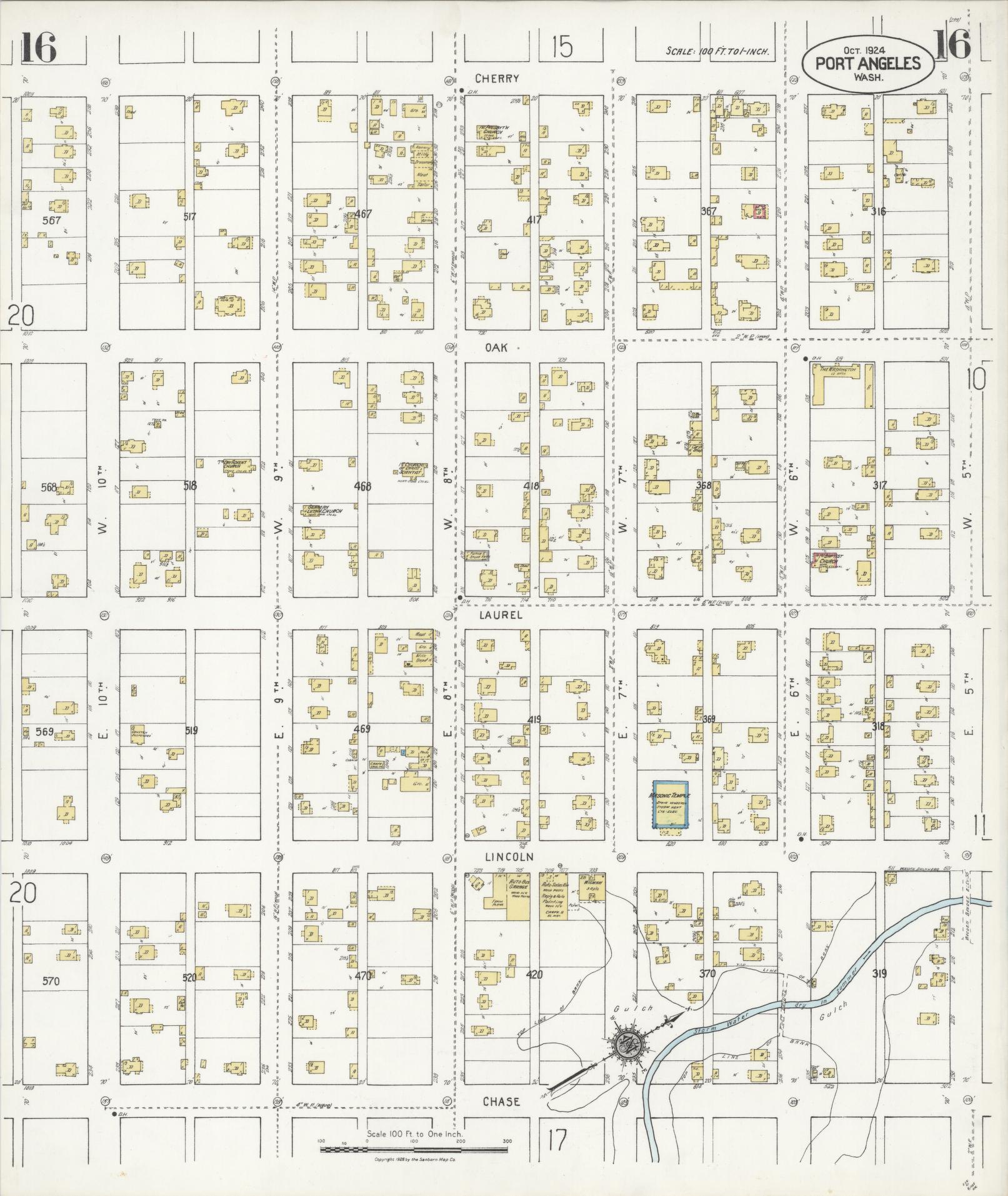 Sanborn Fire Insurance Map from Port Angeles, Clallam County, Washington (1924), Sheet #0016 - Complete Map Set gallery image, historic Sanborn map, vintage wall art, Washington Washington
