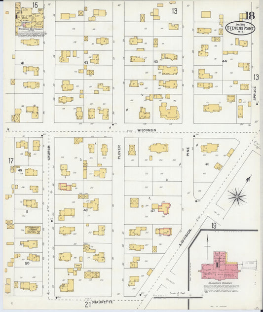 Sanborn Fire Insurance Map from Stevens Point, Portage County, Wisconsin (1904), Sheet #0018 - Historic Sanborn Fire Insurance Map Print, vintage old map wall art, antique decor, genealogy gift, Wisconsin Wisconsin map
