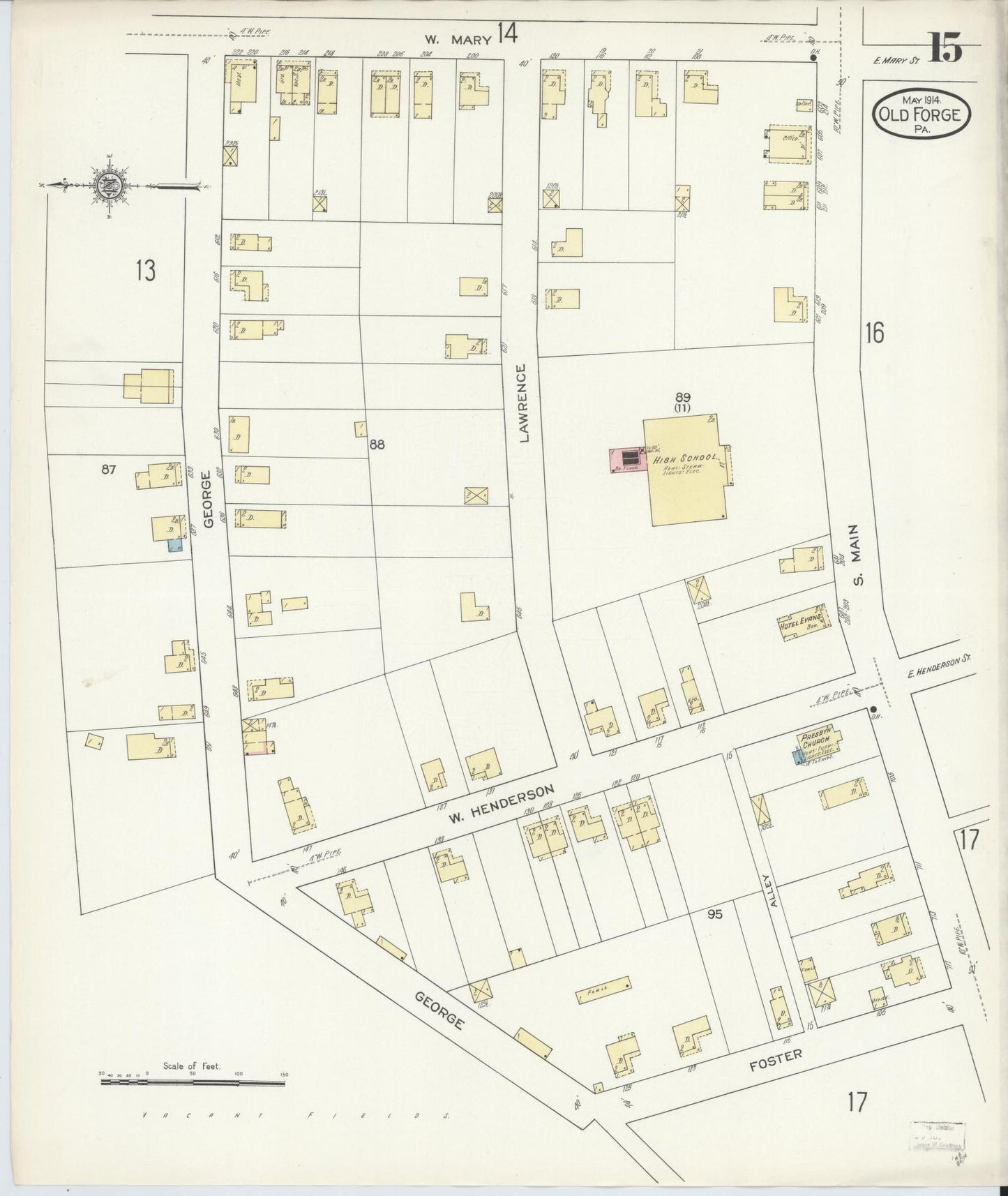 Sanborn Fire Insurance Map from Old Forge, Lackawanna County, Pennsylvania (1914), Sheet #0015 - Historic Sanborn Fire Insurance Map Print, vintage old map wall art, antique decor, genealogy gift, Pennsylvania Pennsylvania map