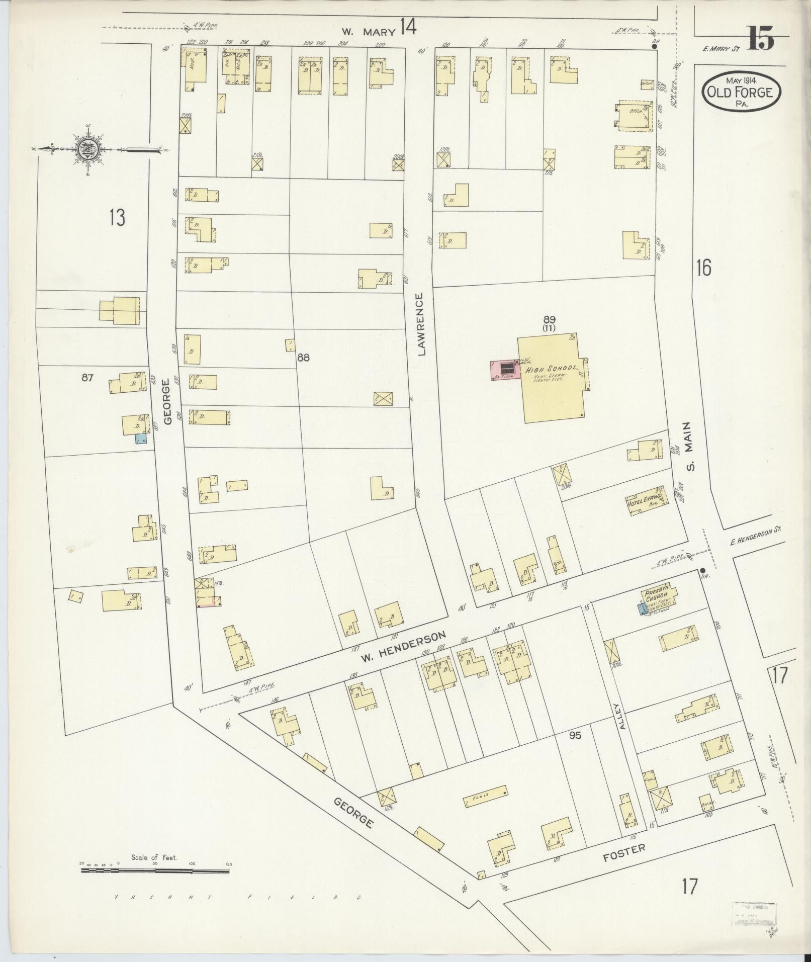 Sanborn Fire Insurance Map from Old Forge, Lackawanna County, Pennsylvania (1914), Sheet #0015 - Historic Sanborn Fire Insurance Map Print, vintage old map wall art, antique decor, genealogy gift, Pennsylvania Pennsylvania map