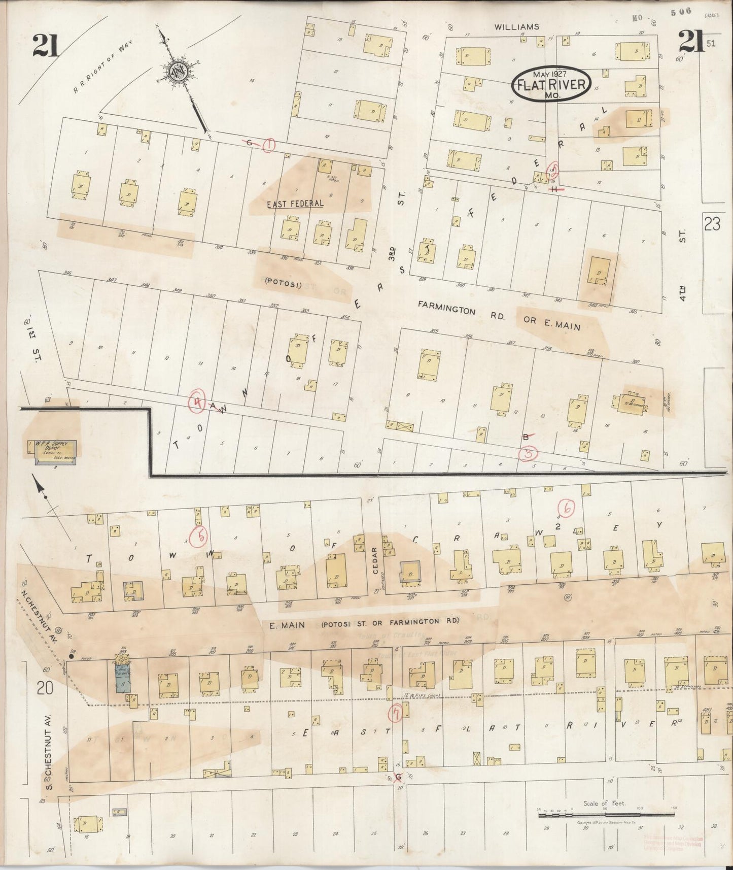 Sanborn Fire Insurance Map from Flat River, Saint Francois County, Missouri (1938), Sheet #0021 - Historic Sanborn Fire Insurance Map Print, vintage old map wall art, antique decor, genealogy gift, Missouri Missouri map