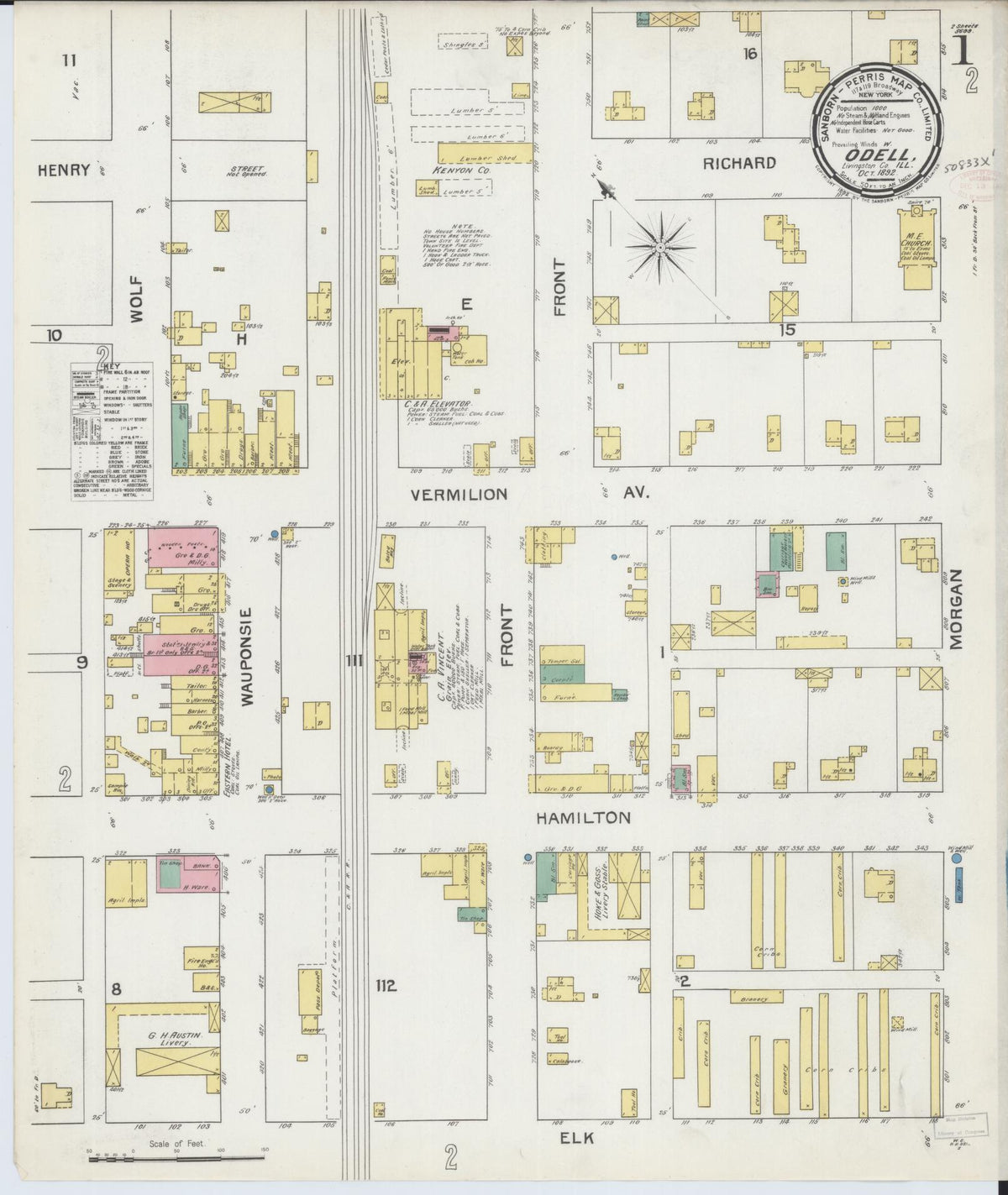 Sanborn Fire Insurance Map from Odell, Livingston County, Illinois (1892), Sheet #0001 - Complete Map Set gallery image, historic Sanborn map, vintage wall art, Illinois Illinois