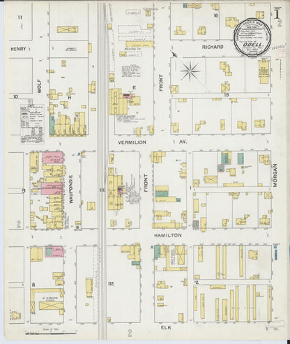 Sanborn Fire Insurance Map from Odell, Livingston County, Illinois (1892), Sheet #0001 - Complete Map Set gallery image, historic Sanborn map, vintage wall art, Illinois Illinois