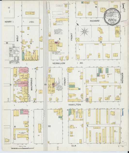 Sanborn Fire Insurance Map from Odell, Livingston County, Illinois (1892), Sheet #0001 - Complete Map Set gallery image, historic Sanborn map, vintage wall art, Illinois Illinois