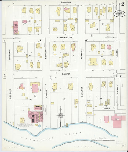 Sanborn Fire Insurance Map from Pontiac, Livingston County, Illinois (1910), Sheet #0002 - Complete Map Set gallery image, historic Sanborn map, vintage wall art, Illinois Illinois