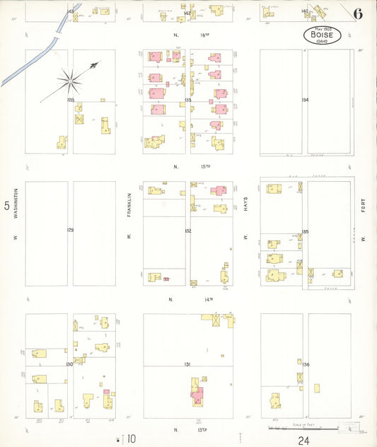 Sanborn Fire Insurance Map from Boise, Ada County, Idaho (1903), Sheet #0006 - Historic Sanborn Fire Insurance Map Print, vintage old map wall art, antique decor, genealogy gift, Idaho Idaho map