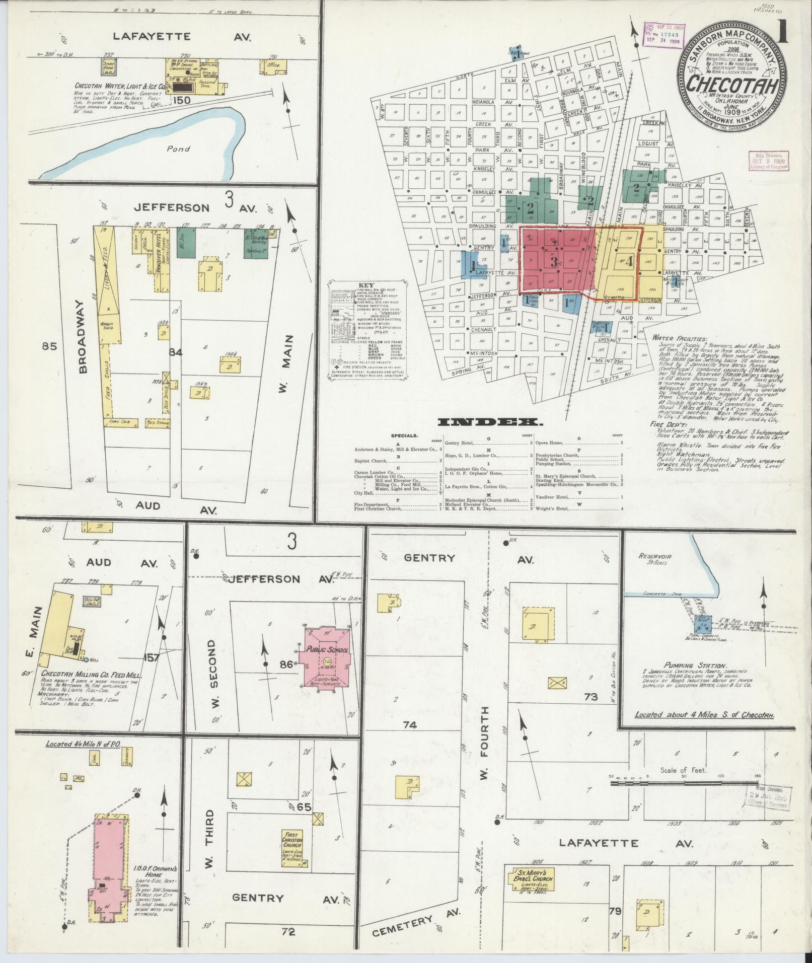 Sanborn Fire Insurance Map from Checotah, McIntosch County, Oklahoma (1909), Sheet #0001 - Complete Map Set gallery image, historic Sanborn map, vintage wall art, Oklahoma Oklahoma