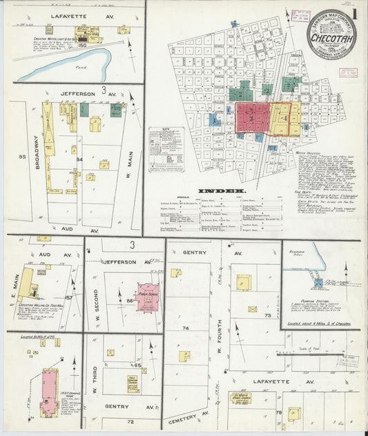 Sanborn Fire Insurance Map from Checotah, McIntosch County, Oklahoma (1909), Sheet #0001 - Complete Map Set gallery image, historic Sanborn map, vintage wall art, Oklahoma Oklahoma