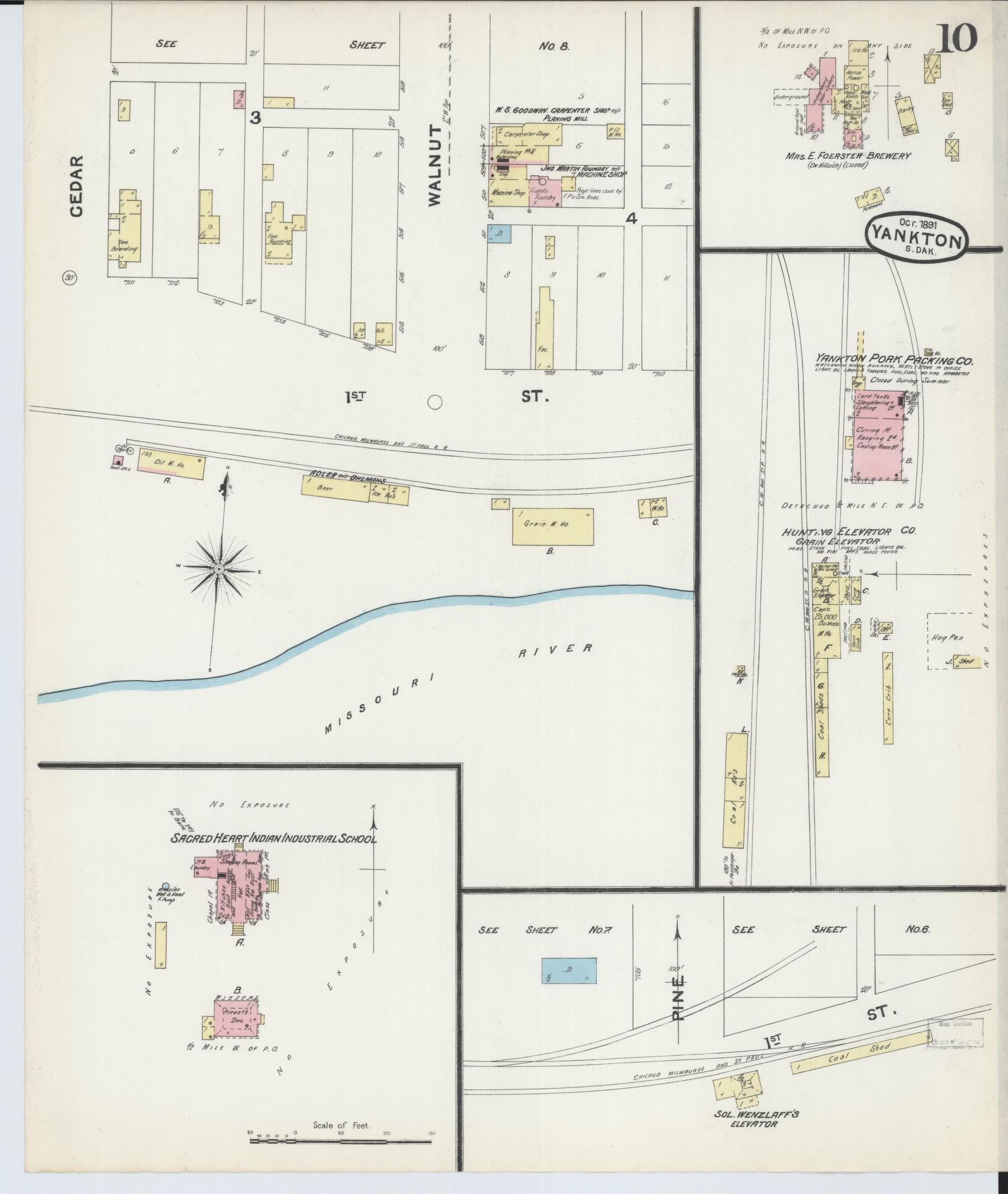 Sanborn Fire Insurance Map from Yankton, Yankton County, South Dakota (1891), Sheet #0010 - Historic Sanborn Fire Insurance Map Print, vintage old map wall art, antique decor, genealogy gift, South Dakota South Dakota map