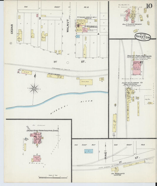 Sanborn Fire Insurance Map from Yankton, Yankton County, South Dakota (1891), Sheet #0010 - Historic Sanborn Fire Insurance Map Print, vintage old map wall art, antique decor, genealogy gift, South Dakota South Dakota map