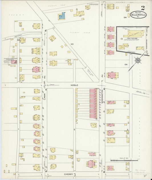 Sanborn Fire Insurance Map from Sellersville, Bucks County, Pennsylvania (1913), Sheet #0002 - Historic Sanborn Fire Insurance Map Print, vintage old map wall art, antique decor, genealogy gift, Pennsylvania Pennsylvania map
