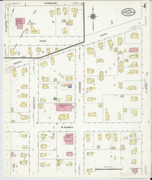 Sanborn Fire Insurance Map from Chelsea, Washtenaw County, Michigan (1909), Sheet #0004 - Historic Sanborn Fire Insurance Map Print, vintage old map wall art, antique decor, genealogy gift, Michigan Michigan map