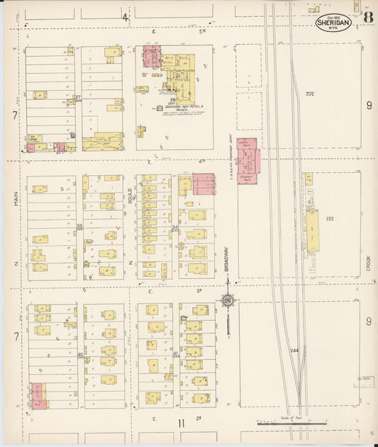 Sanborn Fire Insurance Map from Sheridan, Sheridan County, Wyoming (1912), Sheet #0008 - Historic Sanborn Fire Insurance Map Print, vintage old map wall art, antique decor, genealogy gift, Wyoming Wyoming map