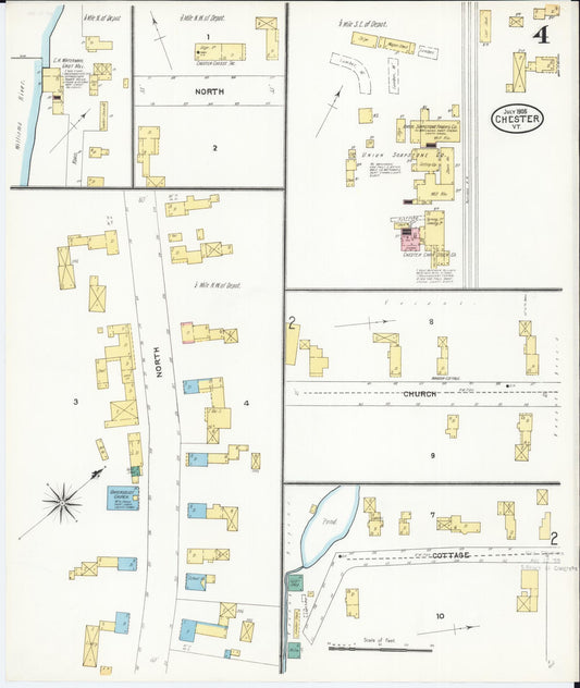 Sanborn Fire Insurance Map from Chester, Windsor County, Vermont (1905), Sheet #0004 - Historic Sanborn Fire Insurance Map Print, vintage old map wall art, antique decor, genealogy gift, Vermont Vermont map