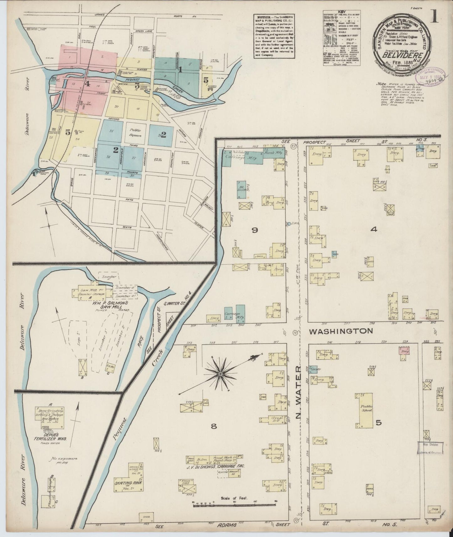 Sanborn Fire Insurance Map from Belvidere, Warren County, New Jersey. (1885) – Historic Sanborn Fire Insurance Map Print