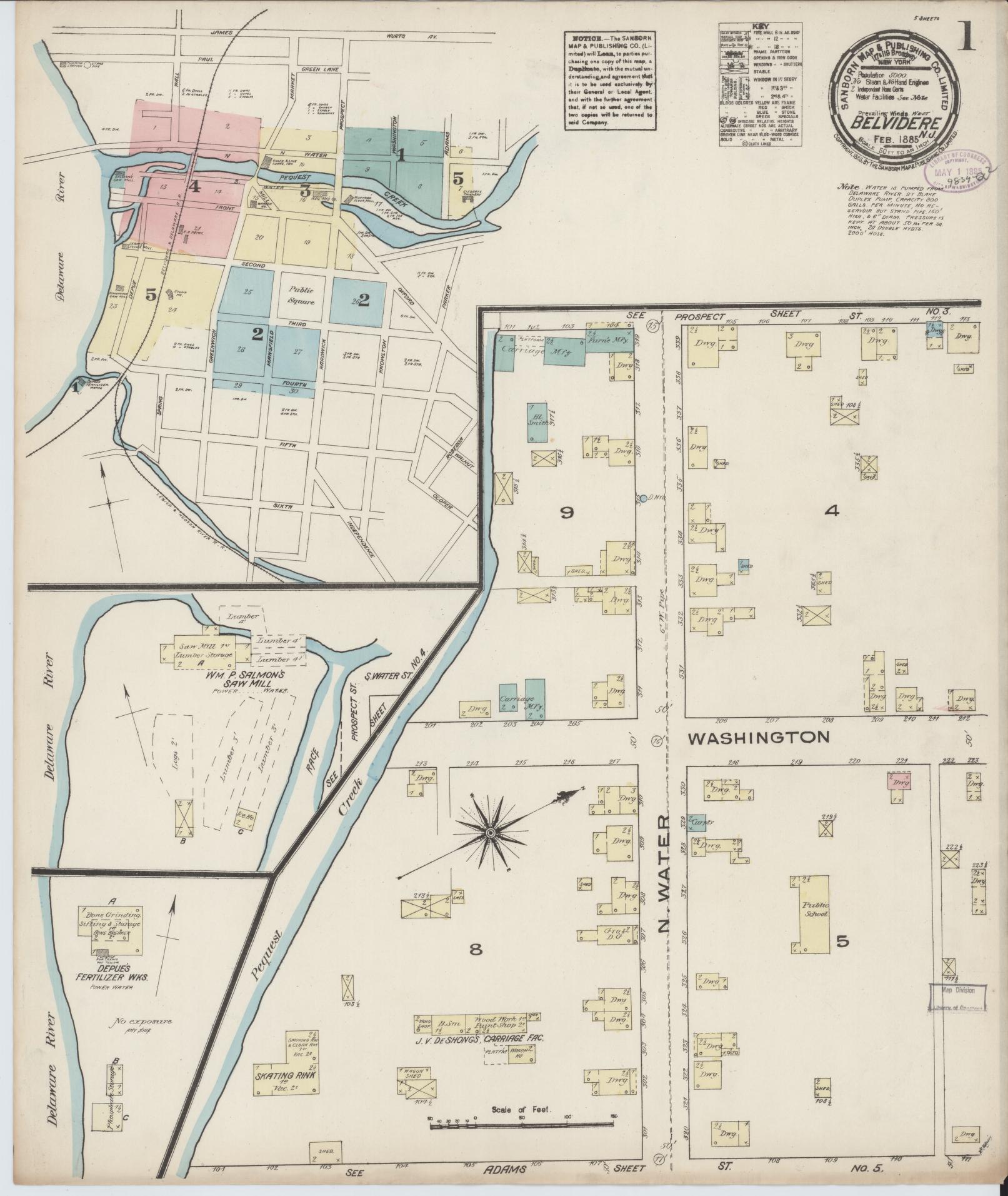 Sanborn Fire Insurance Map from Belvidere, Warren County, New Jersey. (1885) – Historic Sanborn Fire Insurance Map Print