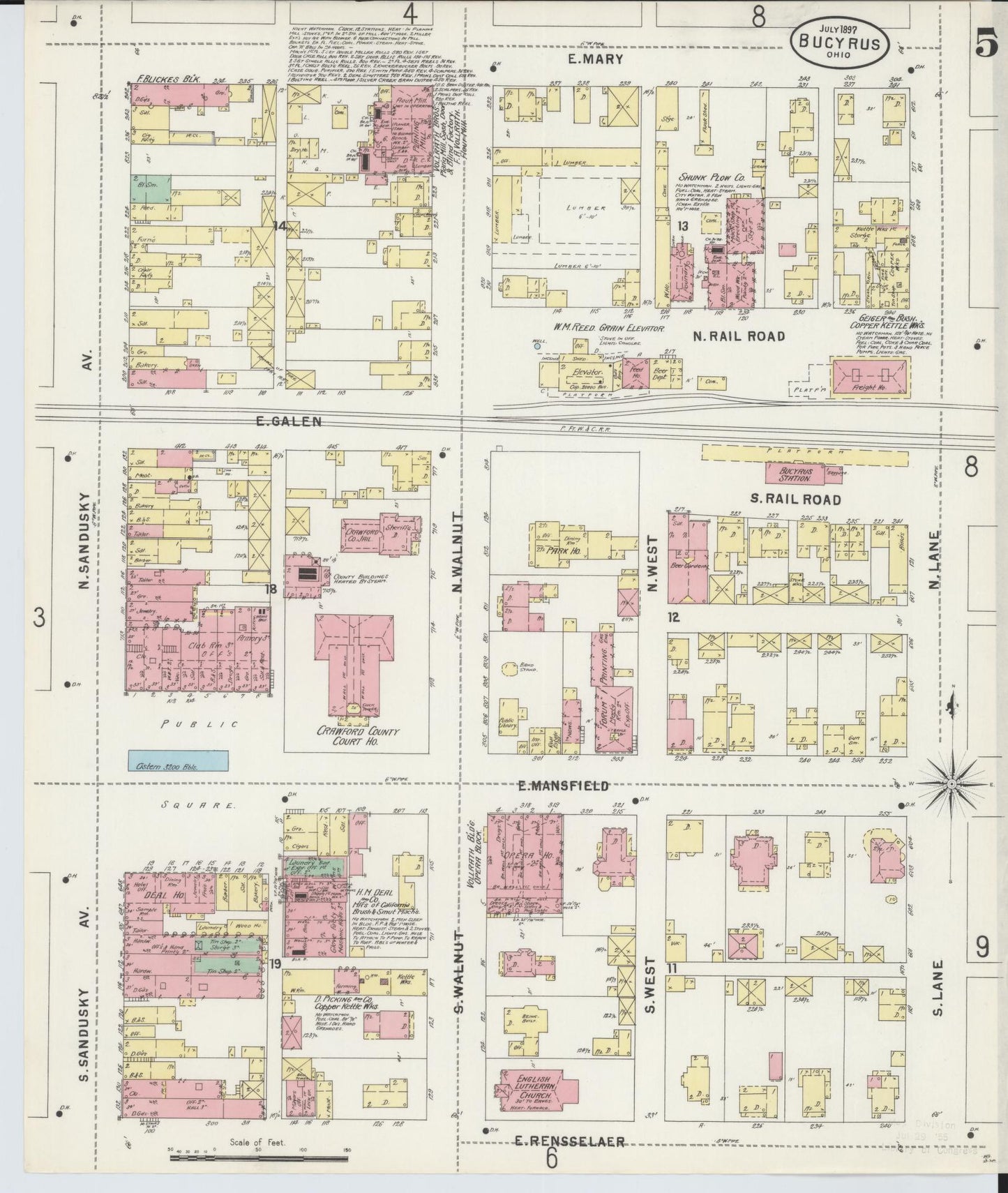 Sanborn Fire Insurance Map from Bucyrus, Crawford County, Ohio (1897), Sheet #0005 - Historic Sanborn Fire Insurance Map Print, vintage old map wall art, antique decor, genealogy gift, Ohio Ohio map