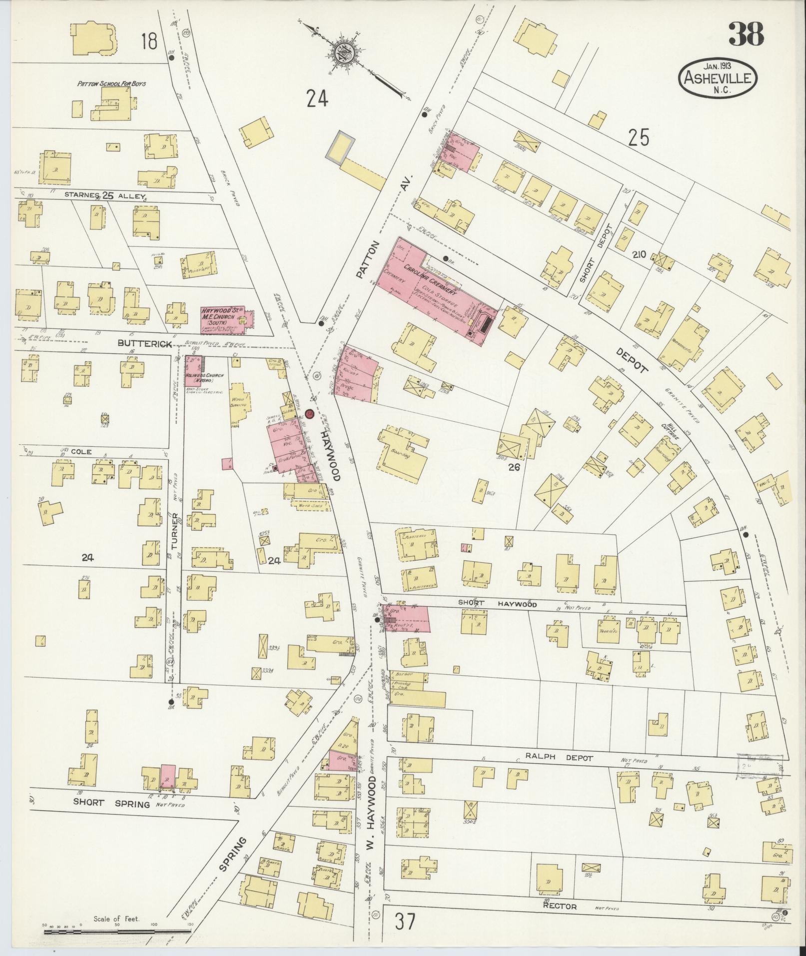 Sanborn Fire Insurance Map from Asheville, Buncombe County, North Carolina (1913), Sheet #0038 - Complete Map Set gallery image, historic Sanborn map, vintage wall art, North Carolina North Carolina