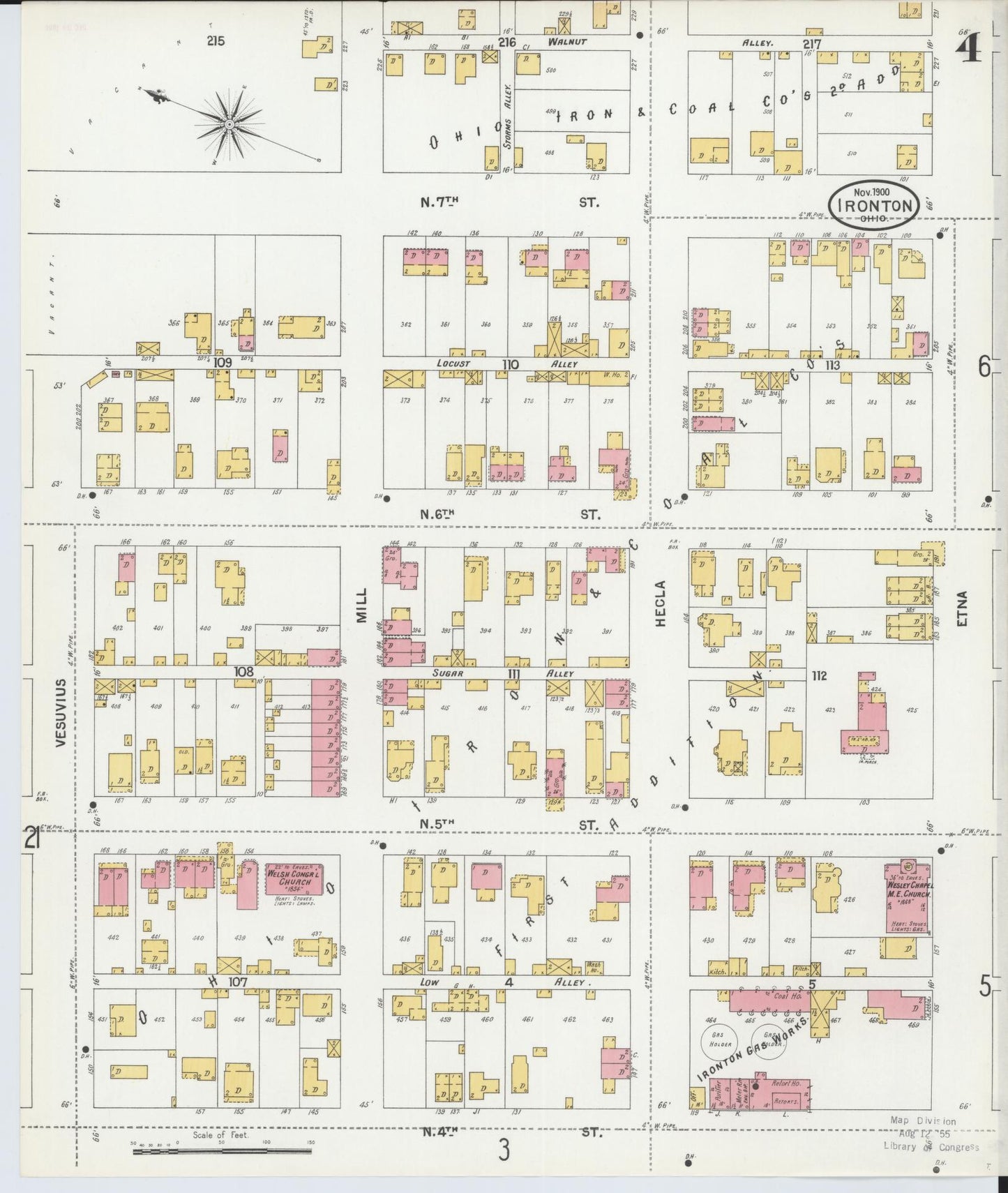 Sanborn Fire Insurance Map from Ironton, Lawrence County, Ohio (1900), Sheet #0004 - Historic Sanborn Fire Insurance Map Print, vintage old map wall art, antique decor, genealogy gift, Ohio Ohio map