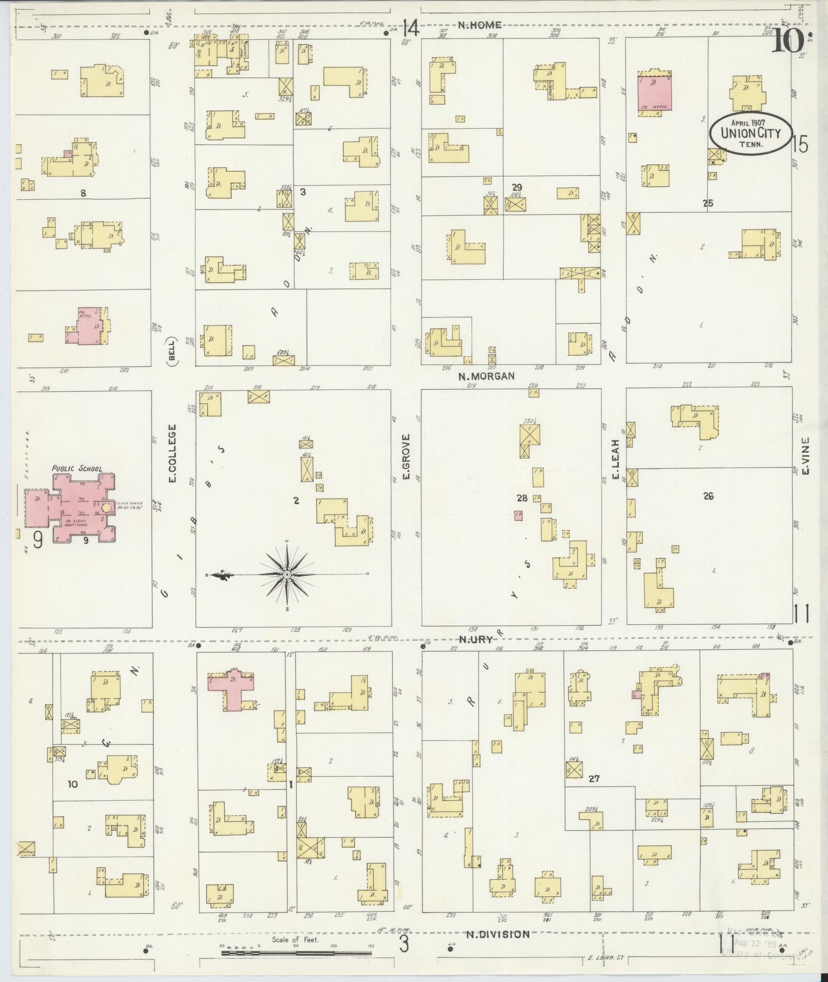 Sanborn Fire Insurance Map from Union City, Obion County, Tennessee (1907), Sheet #0010 - Complete Map Set gallery image, historic Sanborn map, vintage wall art, Tennessee Tennessee