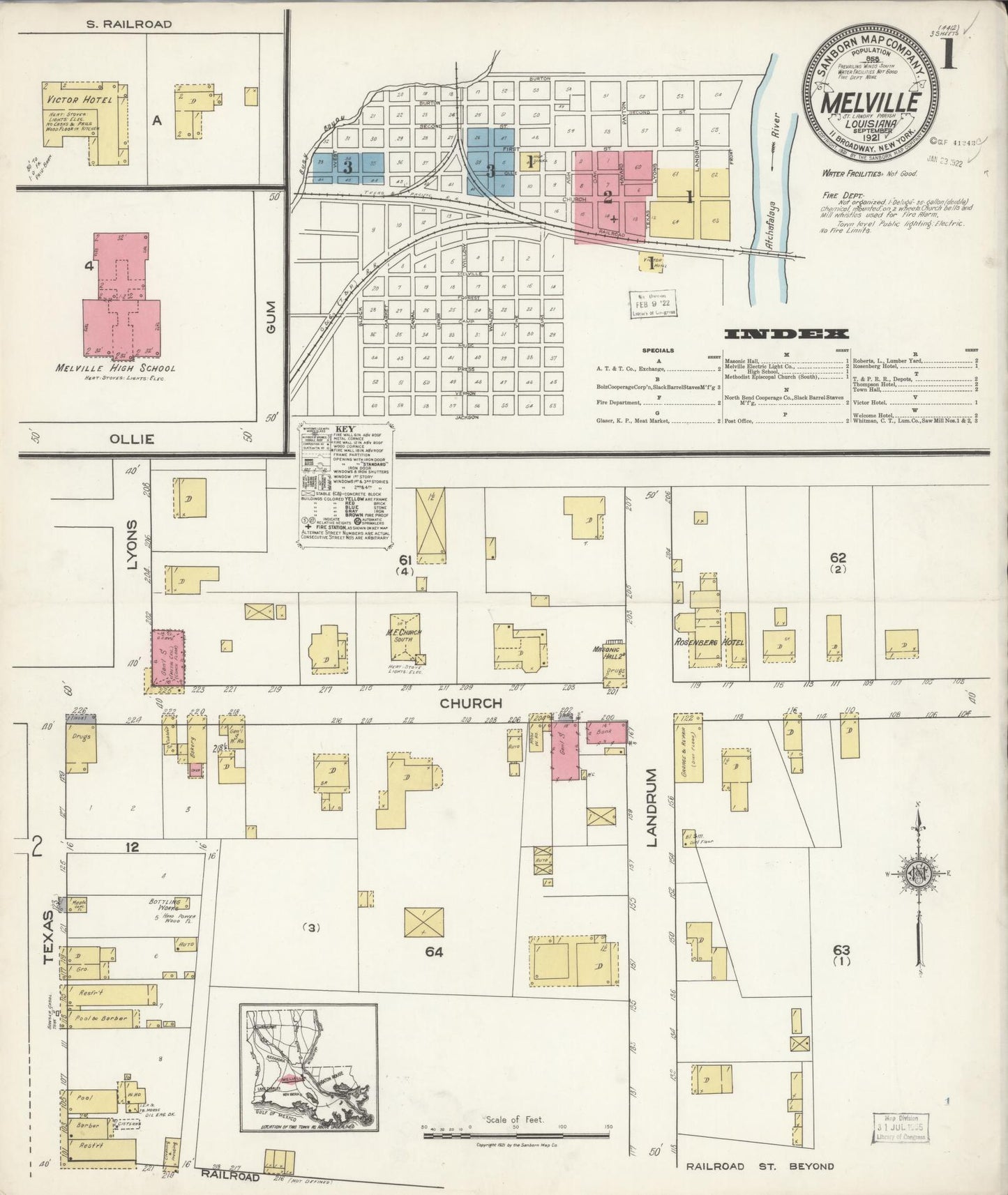 Sanborn Fire Insurance Map from Melville, Saint Landry Parish, Louisiana. (1921) – Historic Sanborn Fire Insurance Map Print