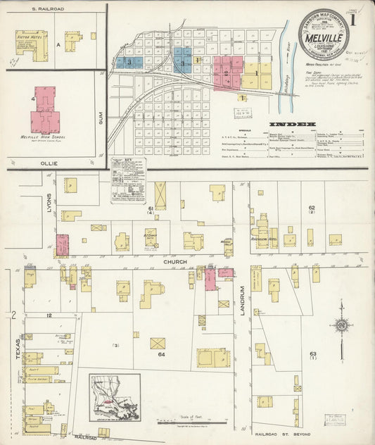 Sanborn Fire Insurance Map from Melville, Saint Landry Parish, Louisiana. (1921) – Historic Sanborn Fire Insurance Map Print