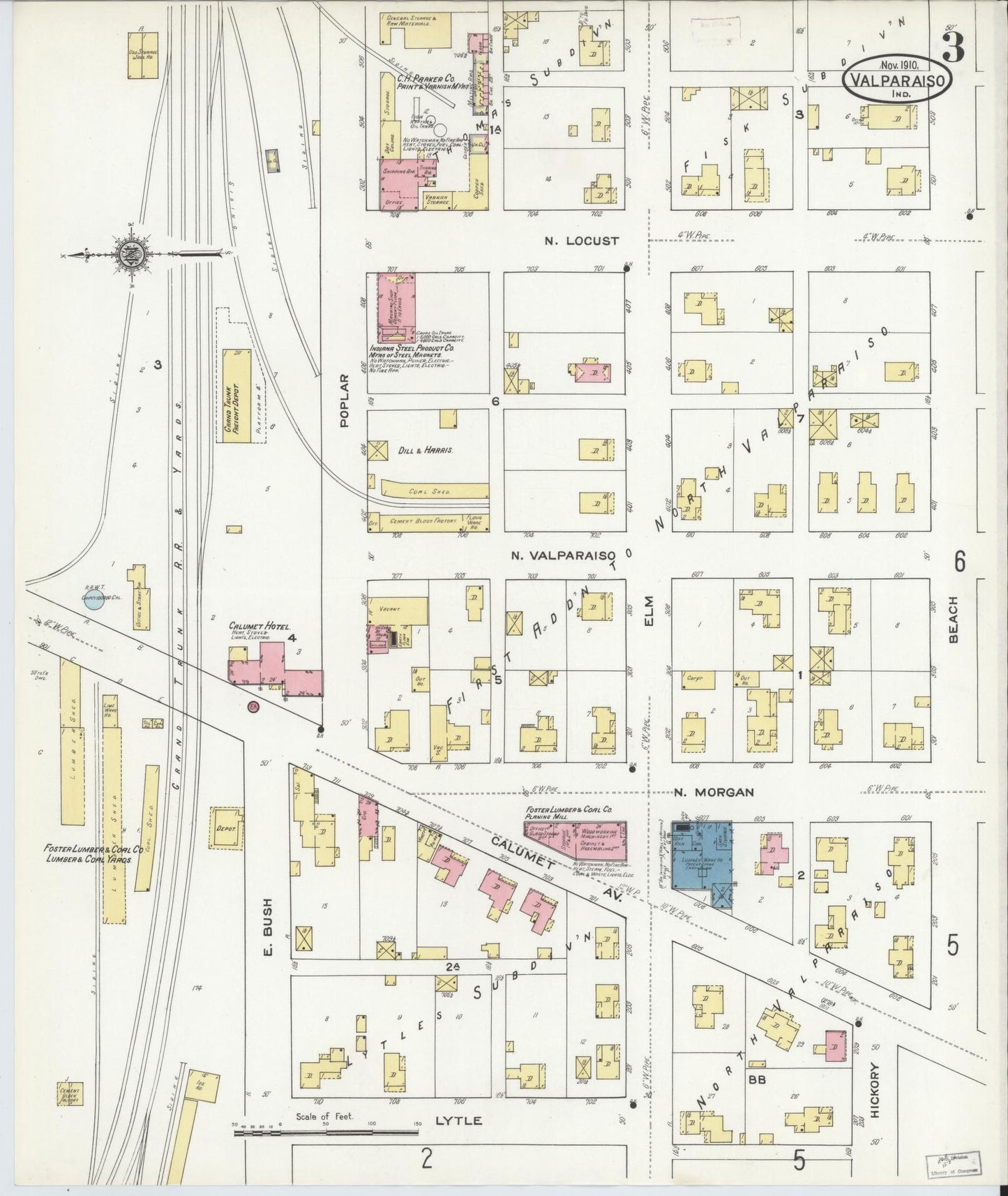 Sanborn Fire Insurance Map from Valparaiso, Porter County, Indiana (1910), Sheet #0003 - Complete Map Set gallery image, historic Sanborn map, vintage wall art, Indiana Indiana