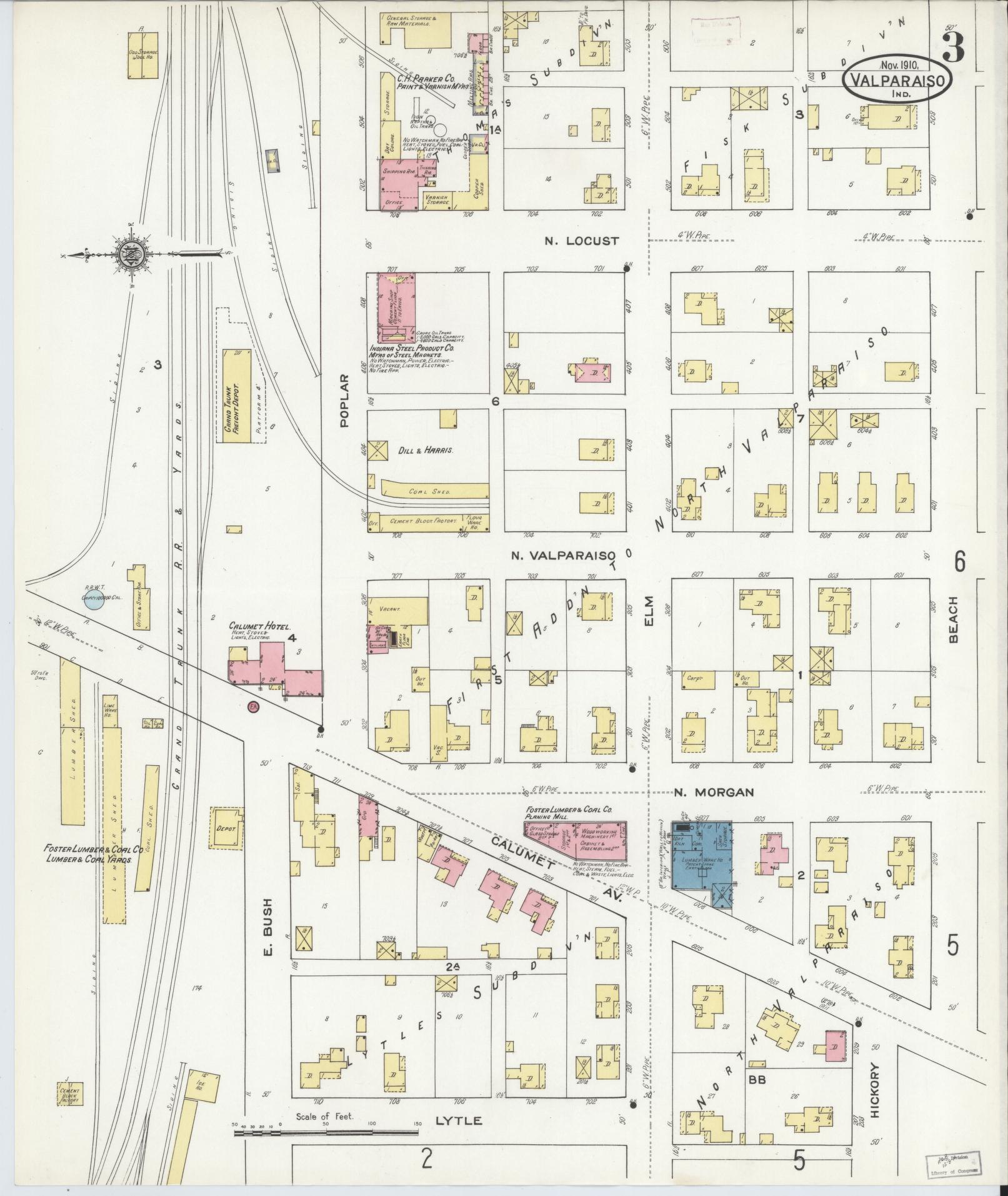 Sanborn Fire Insurance Map from Valparaiso, Porter County, Indiana (1910), Sheet #0003 - Complete Map Set gallery image, historic Sanborn map, vintage wall art, Indiana Indiana