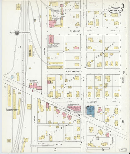 Sanborn Fire Insurance Map from Valparaiso, Porter County, Indiana (1910), Sheet #0003 - Complete Map Set gallery image, historic Sanborn map, vintage wall art, Indiana Indiana