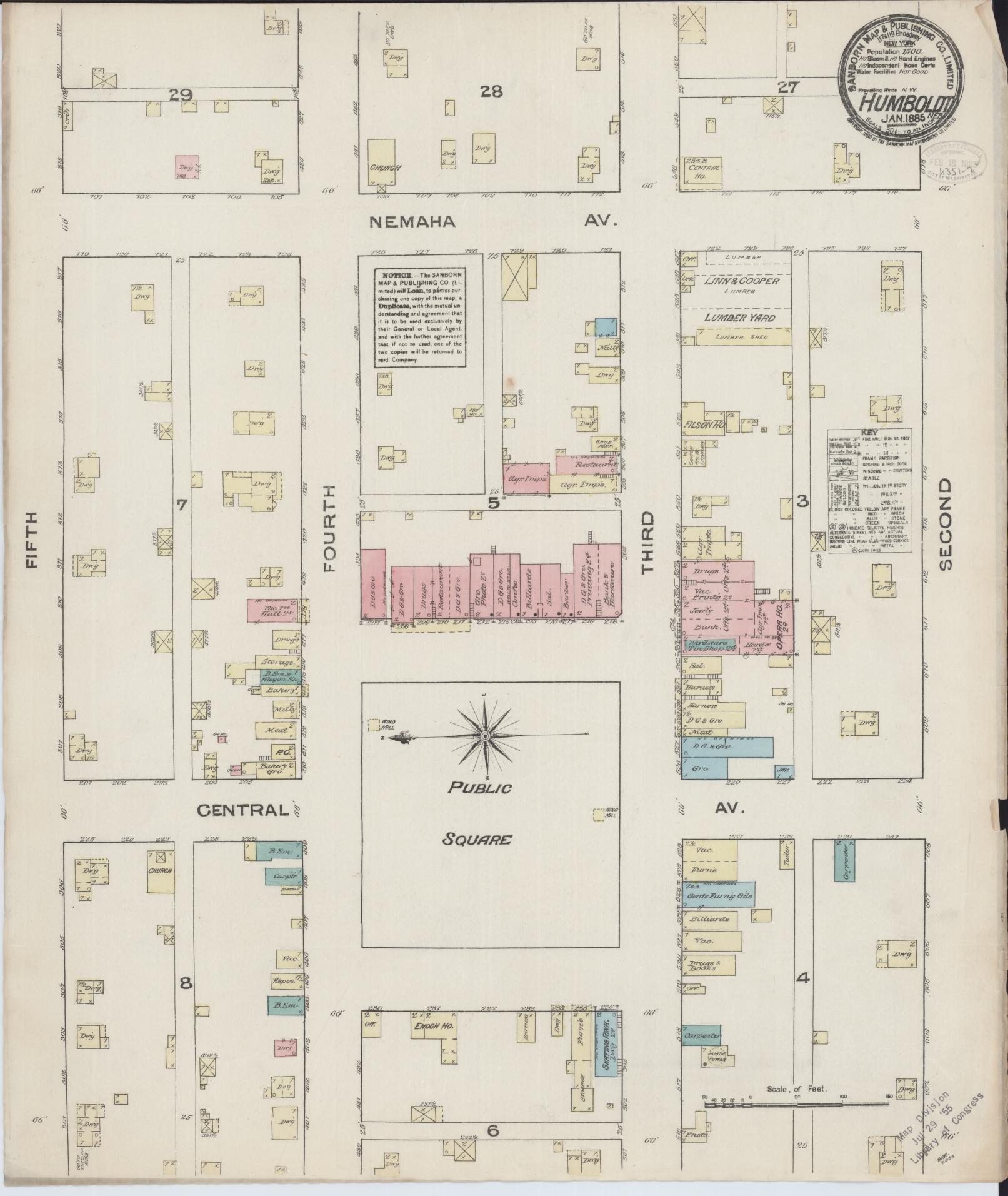 Sanborn Fire Insurance Map from Humboldt, Richardson County, Nebraska (1885), Sheet #0001 - Historic Sanborn Fire Insurance Map Print, vintage old map wall art, antique decor, genealogy gift, Nebraska Nebraska map