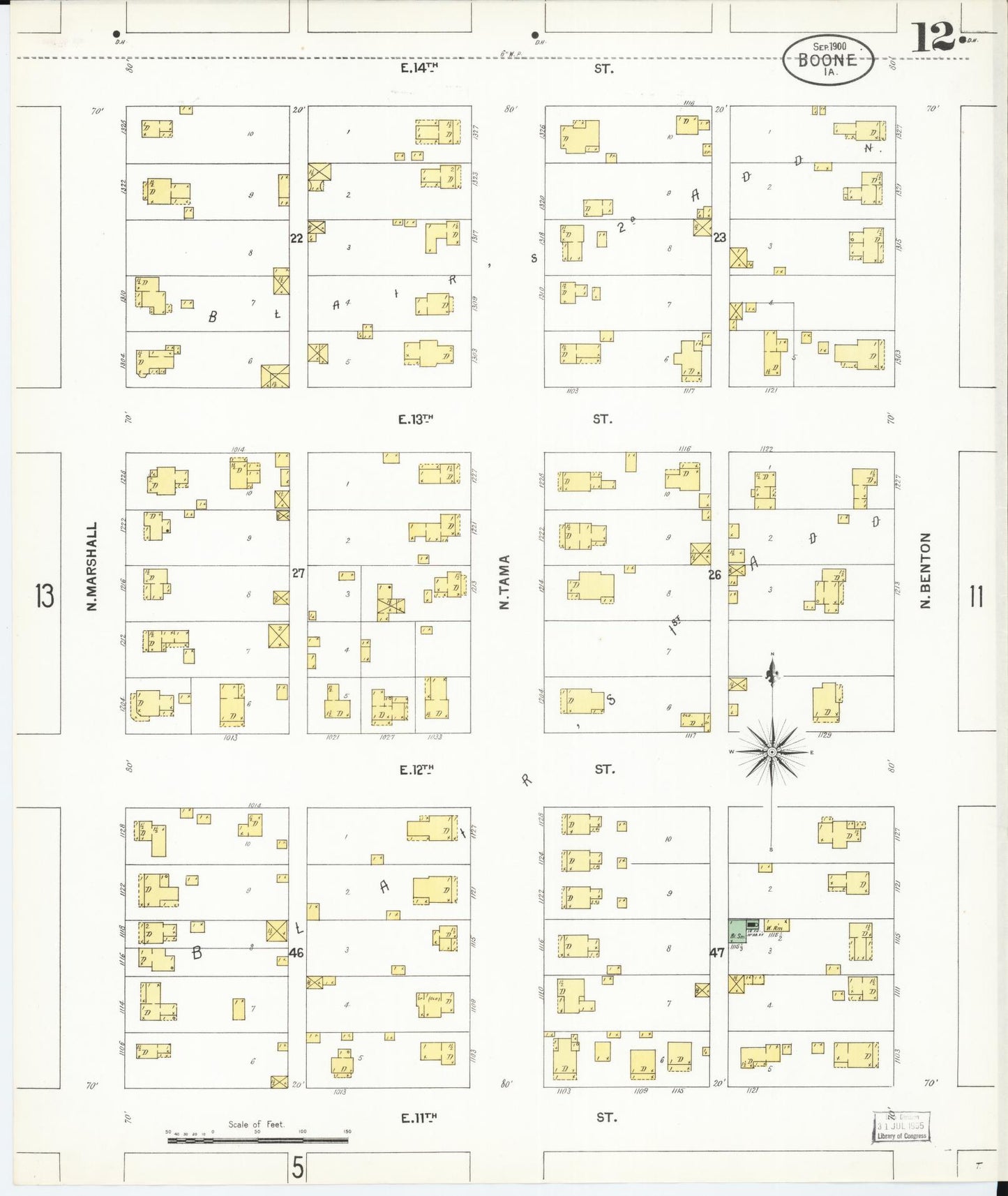 Sanborn Fire Insurance Map from Boone, Boone County, Iowa (1900), Sheet #0012 - Historic Sanborn Fire Insurance Map Print, vintage old map wall art