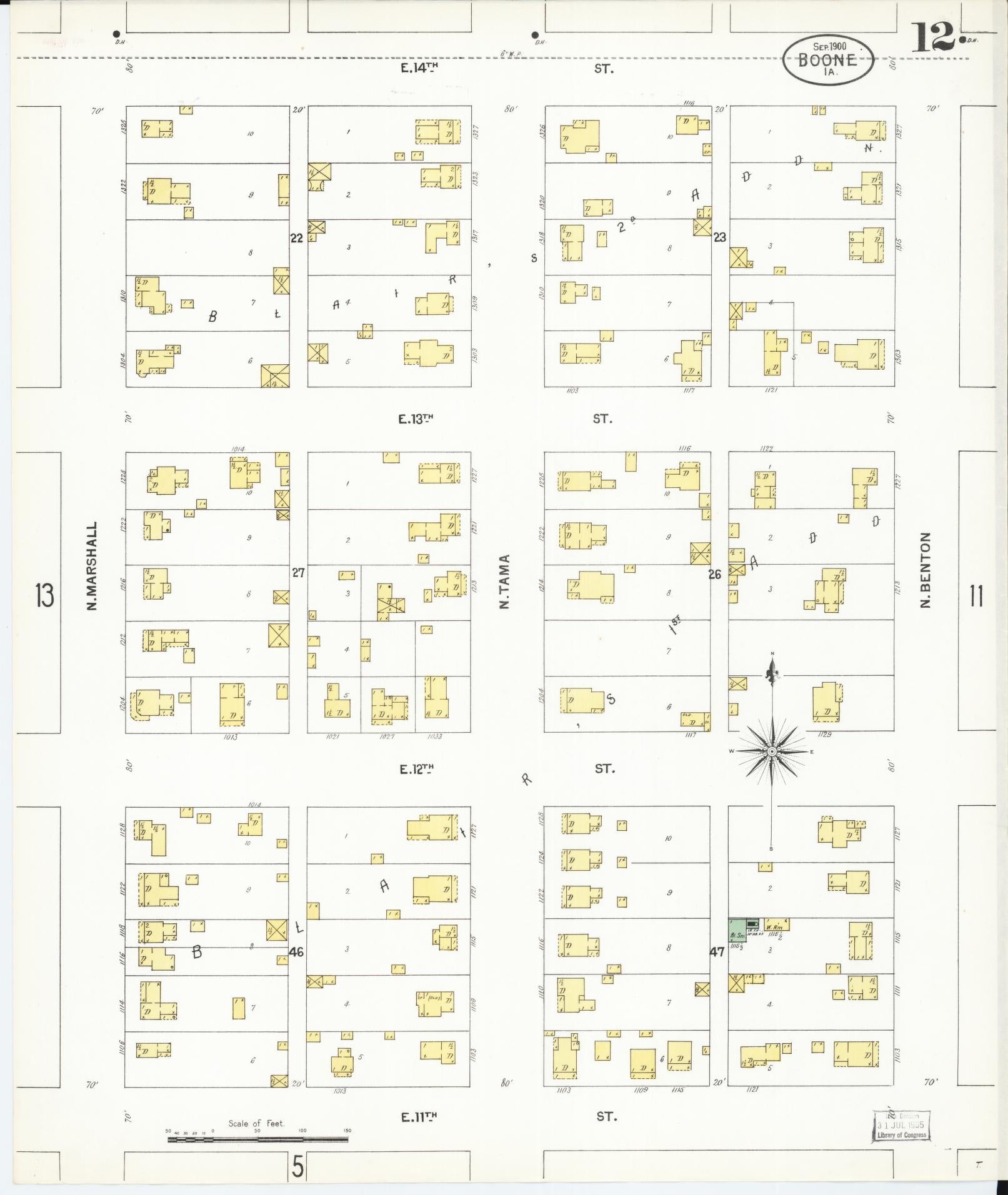 Sanborn Fire Insurance Map from Boone, Boone County, Iowa (1900), Sheet #0012 - Historic Sanborn Fire Insurance Map Print, vintage old map wall art