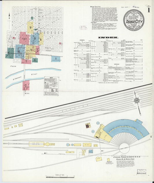 Sanborn Fire Insurance Map from Dodge City, Ford County, Kansas (1911), Sheet #0001 - Historic Sanborn Fire Insurance Map Print, vintage old map wall art, antique decor, genealogy gift, Kansas Kansas map