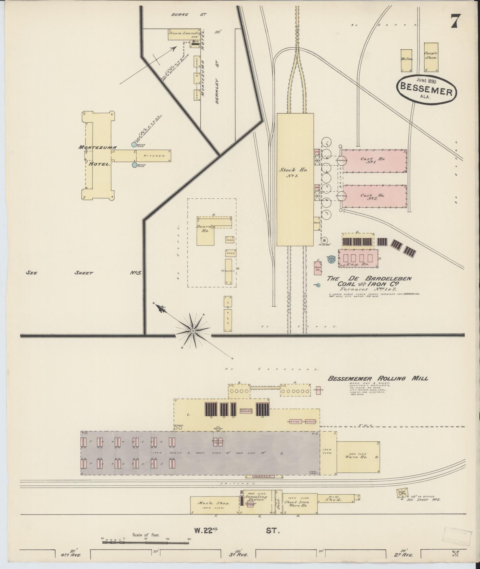 Sanborn Fire Insurance Map from Bessemer, Jefferson County, Alabama (1890), Sheet #0007 - Complete Map Set gallery image, historic Sanborn map, vintage wall art, Alabama Alabama