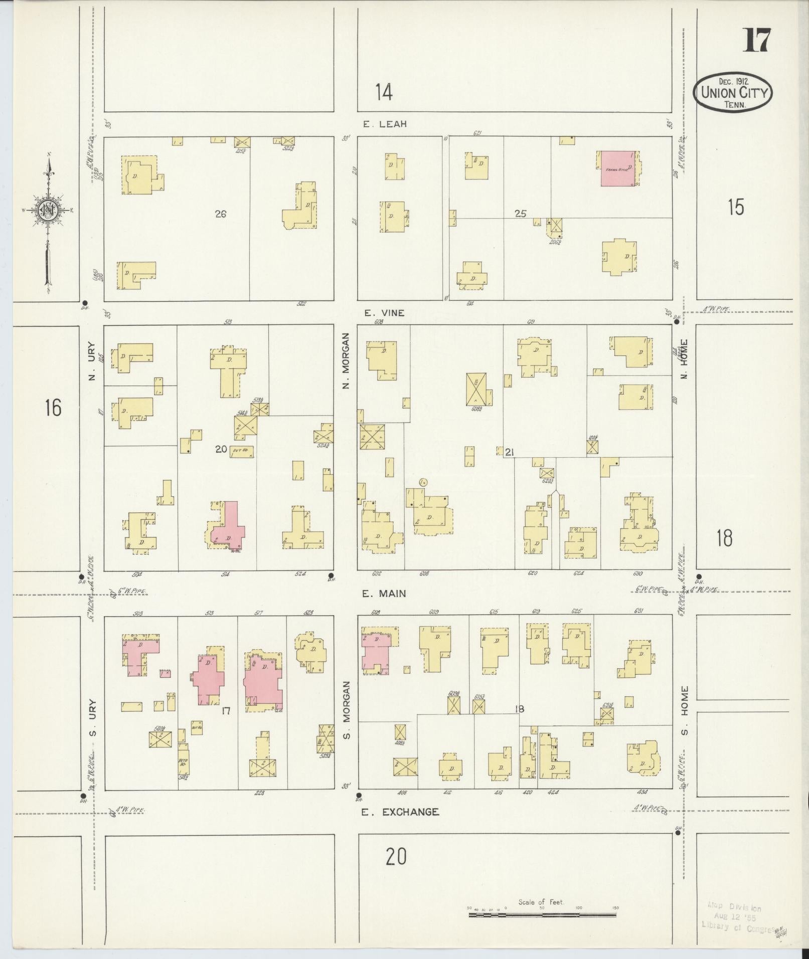 Sanborn Fire Insurance Map from Union City, Obion County, Tennessee (1912), Sheet #0017 - Complete Map Set gallery image, historic Sanborn map, vintage wall art, Tennessee Tennessee