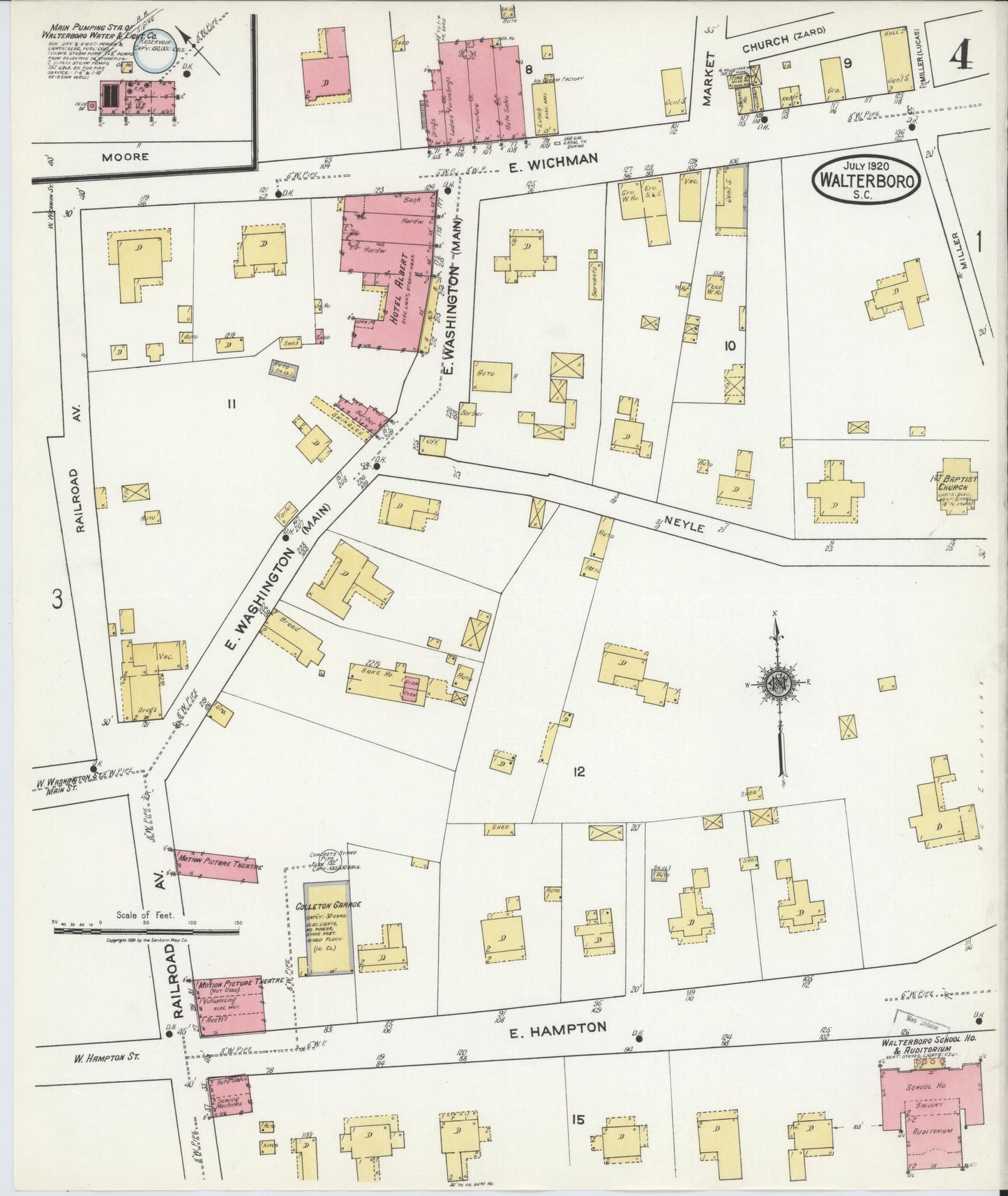 Sanborn Fire Insurance Map from Walterboro, Colleton County, South Carolina (1920), Sheet #0004 - Complete Map Set gallery image, historic Sanborn map, vintage wall art, South Carolina South Carolina