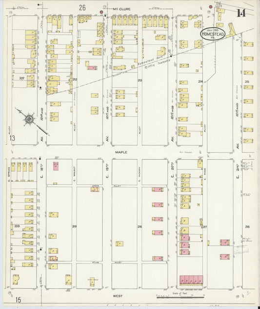 Sanborn Fire Insurance Map from Homestead, Allegheny County, Pennsylvania (1913), Sheet #0014 - Historic Sanborn Fire Insurance Map Print, vintage old map wall art, antique decor, genealogy gift, Pennsylvania Pennsylvania map