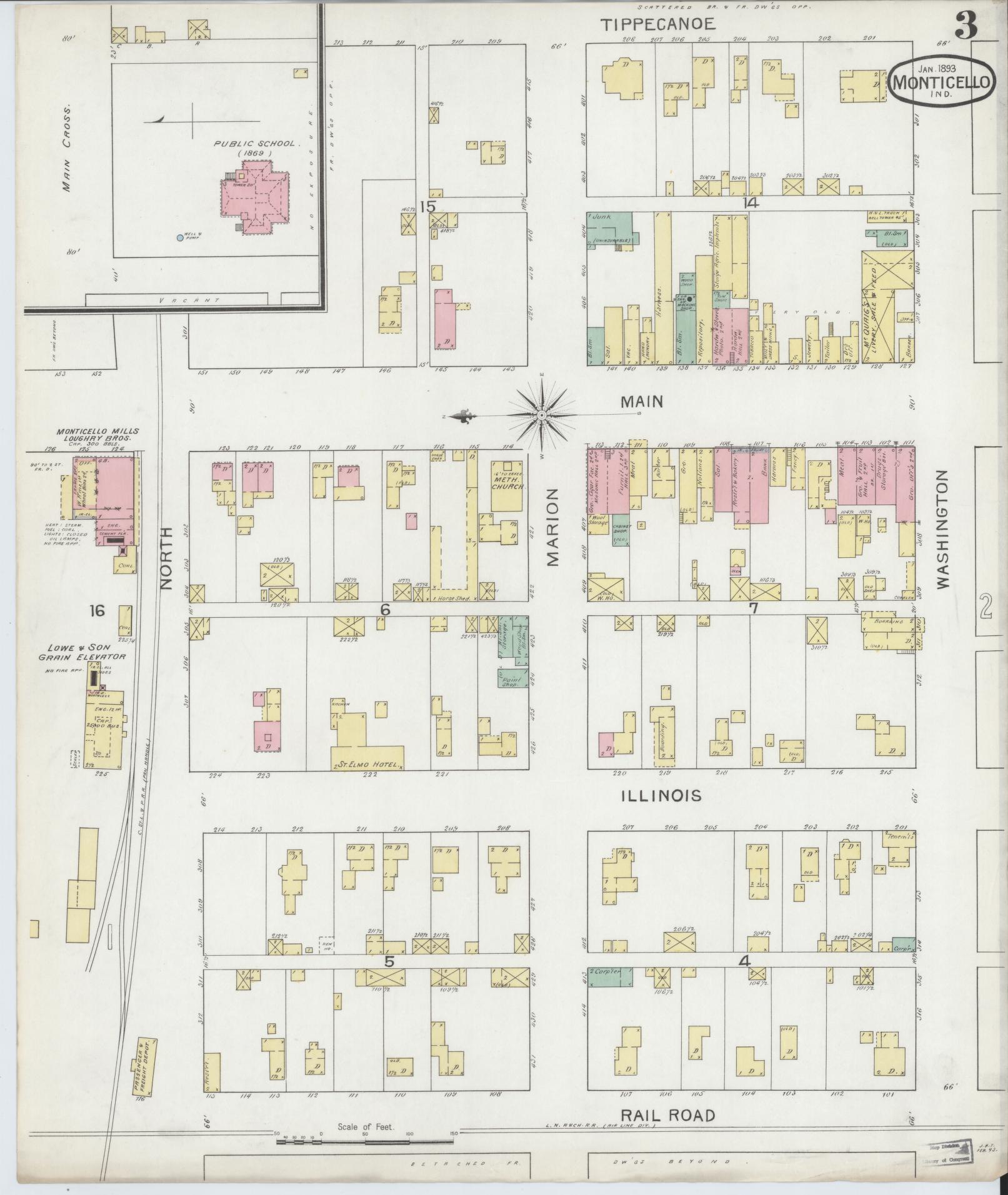 Sanborn Fire Insurance Map from Monticello, White County, Indiana (1893), Sheet #0003 - Complete Map Set gallery image, historic Sanborn map, vintage wall art, Indiana Indiana