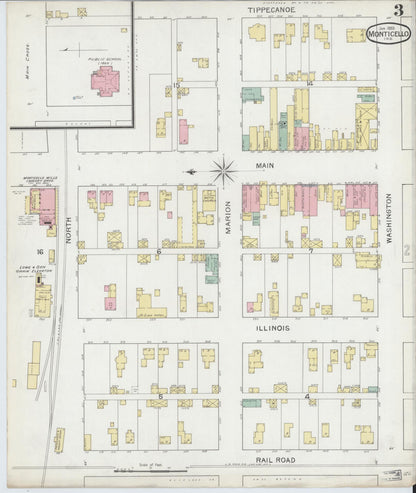Sanborn Fire Insurance Map from Monticello, White County, Indiana (1893), Sheet #0003 - Complete Map Set gallery image, historic Sanborn map, vintage wall art, Indiana Indiana