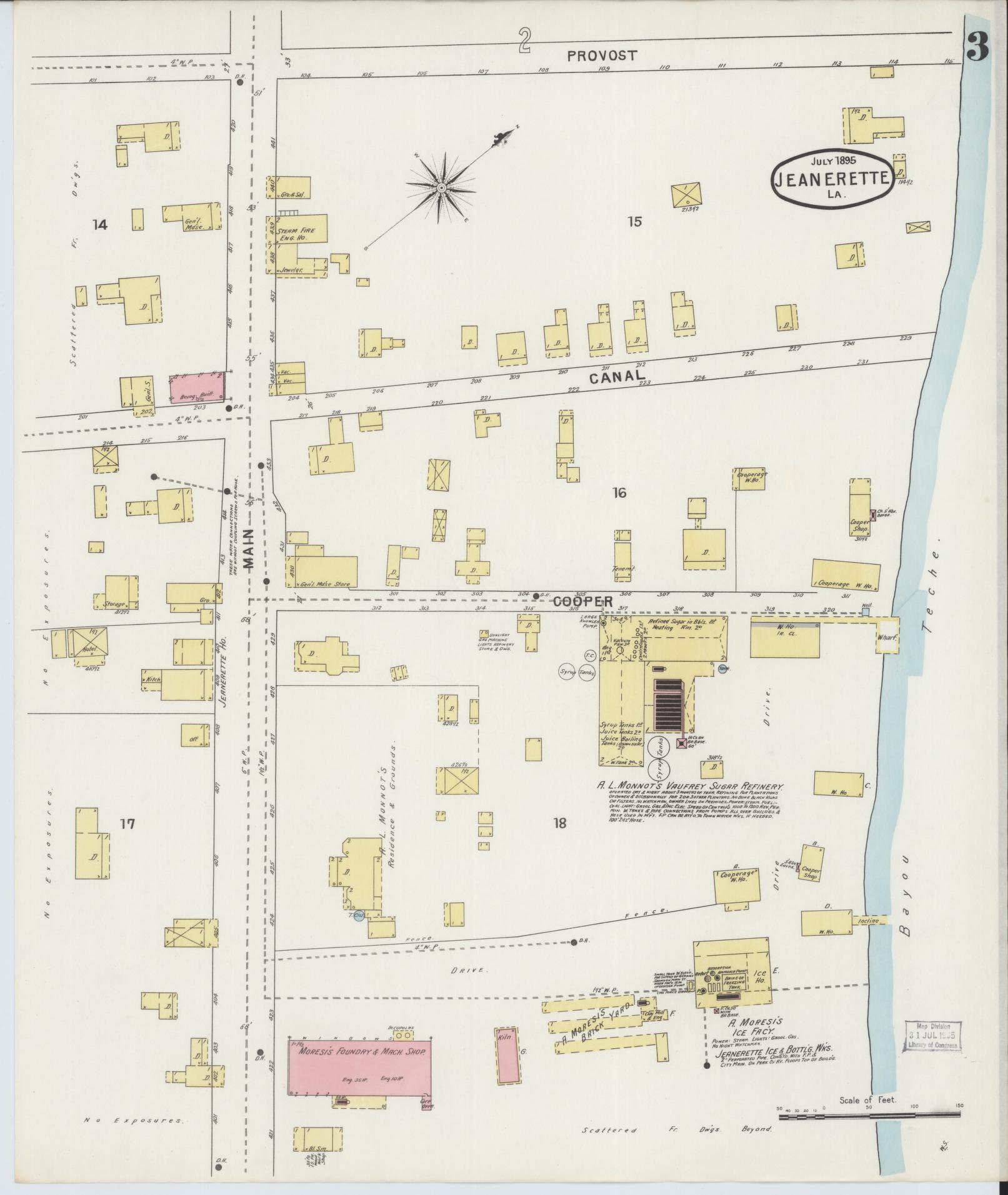 Sanborn Fire Insurance Map from Jeannerette, Iberia Parish, Louisiana (1895), Sheet #0003 - Historic Sanborn Fire Insurance Map Print, vintage old map wall art, antique decor, genealogy gift, Louisiana Louisiana map