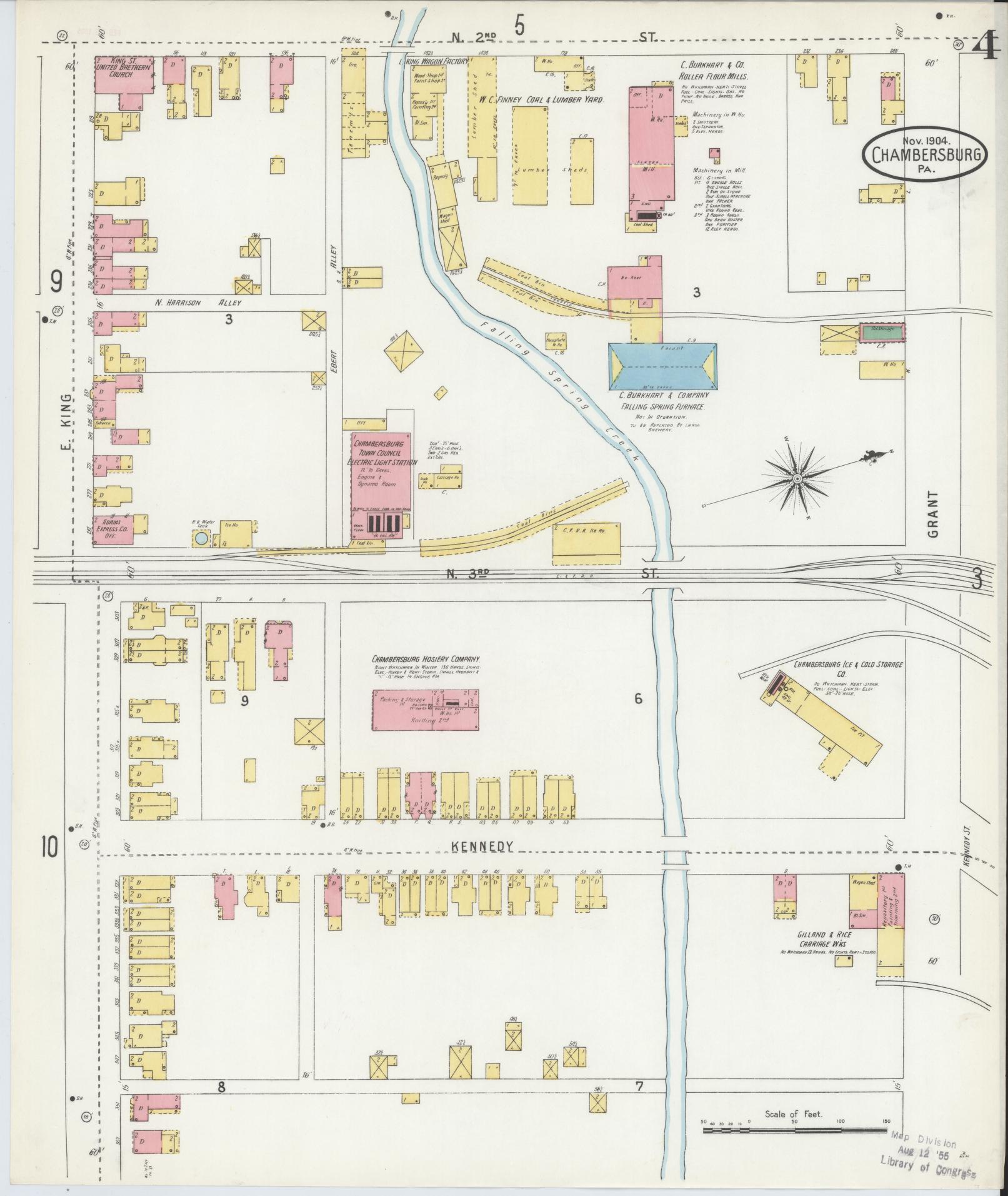 Sanborn Fire Insurance Map from Chambersburg, Franklin County, Pennsylvania (1904), Sheet #0004 - Historic Sanborn Fire Insurance Map Print, vintage old map wall art, antique decor, genealogy gift, Pennsylvania Pennsylvania map